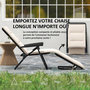 Voir la diapositive 4 : OUTSUNNY Bain de soleil pliable transat inclinable 6 positions grand confort avec matelas + accoudoirs acier polyester beige