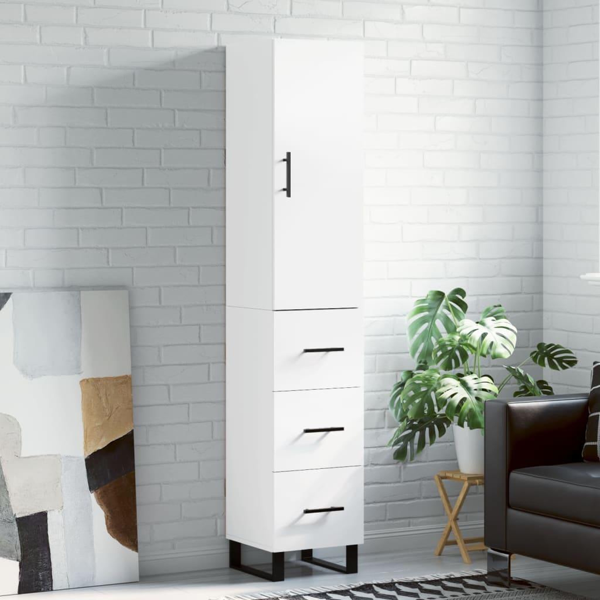 VIDAXL Buffet haut Blanc 34,5x34x180 cm Bois d'ingenierie