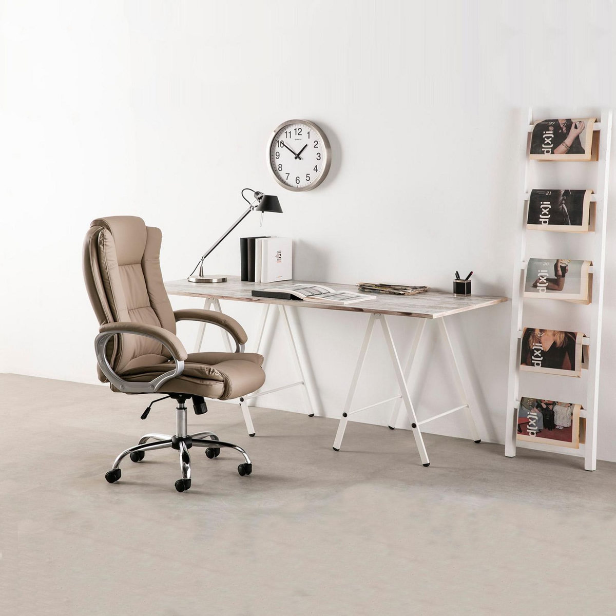 VS VENTA-STOCK Chaise de Bureau Karen Elevable et Fauteuil inclinable en Simili Cuir Taupe