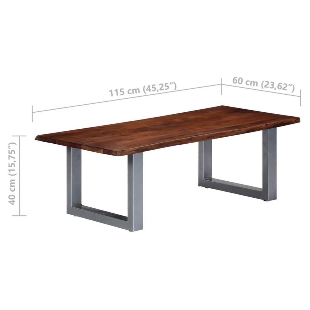 VIDAXL Table basse avec bord naturel 115x60x40 cm Bois d'acacia massif