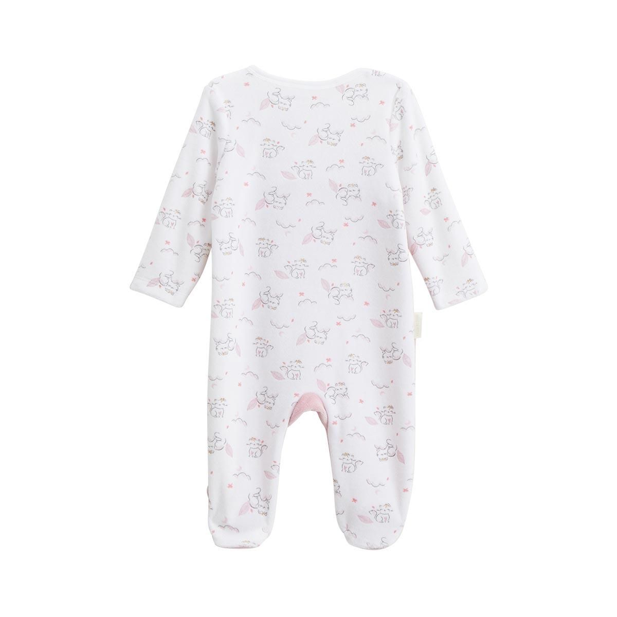 Petit Béguin Pyjama bébé en velours ouverture zippée Miss Chatchatchat