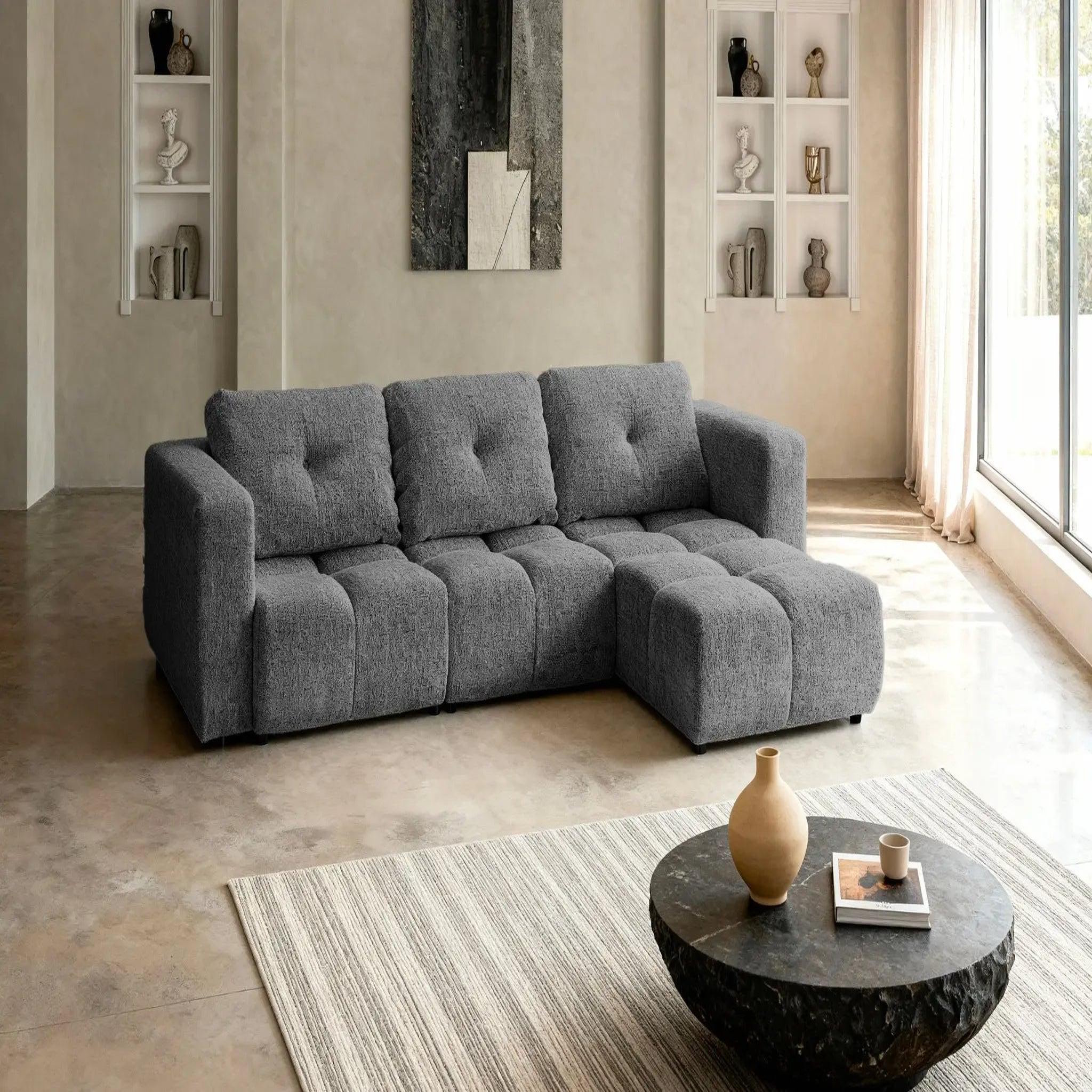 Voir la diapositive 2 : CASANOVA PARIS Romy 4 places - canapé d'angle convertible tissu chenille 4 places