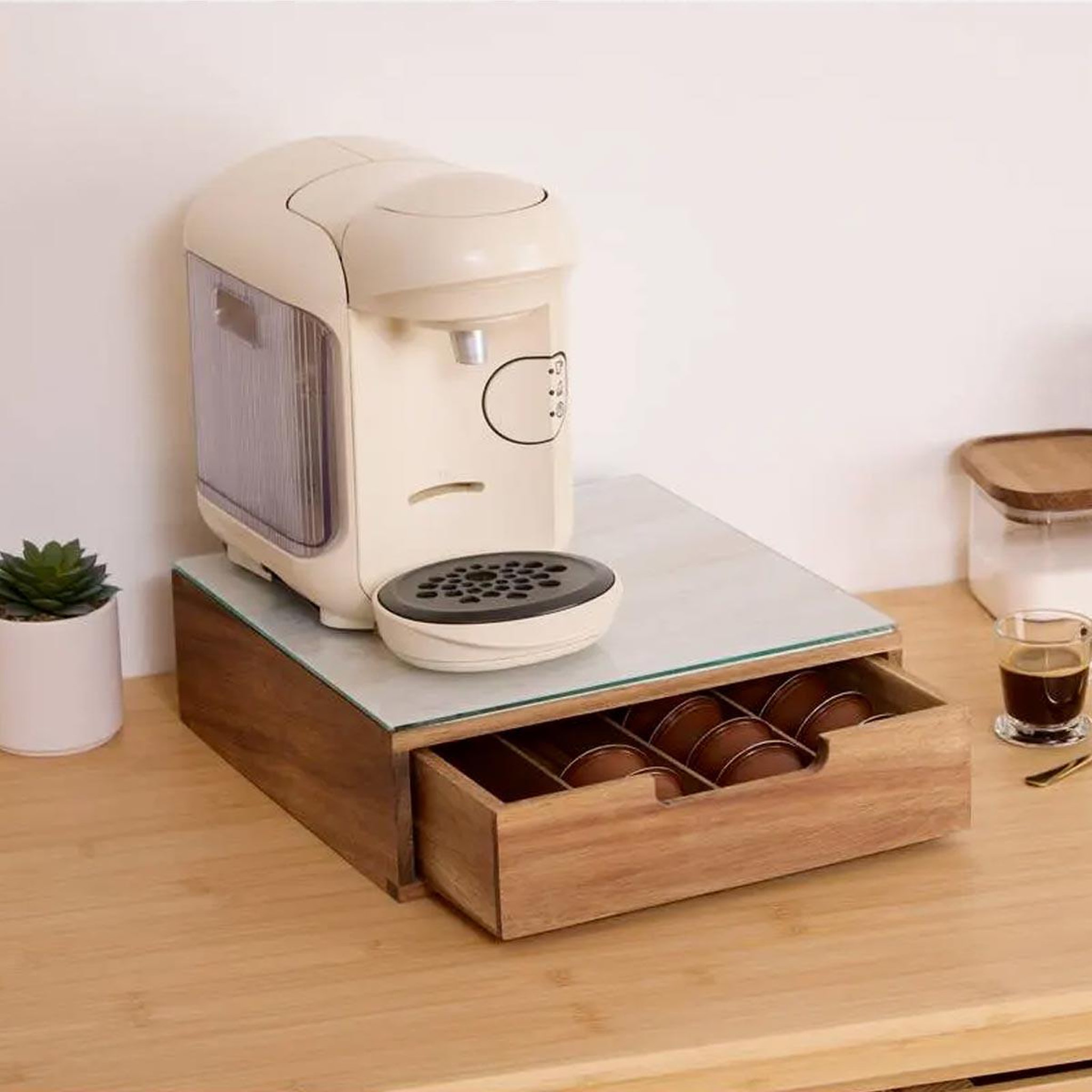 Voir la diapositive 3 : FIVE Porte-capsules tiroir en bois  acacia  30cm marron