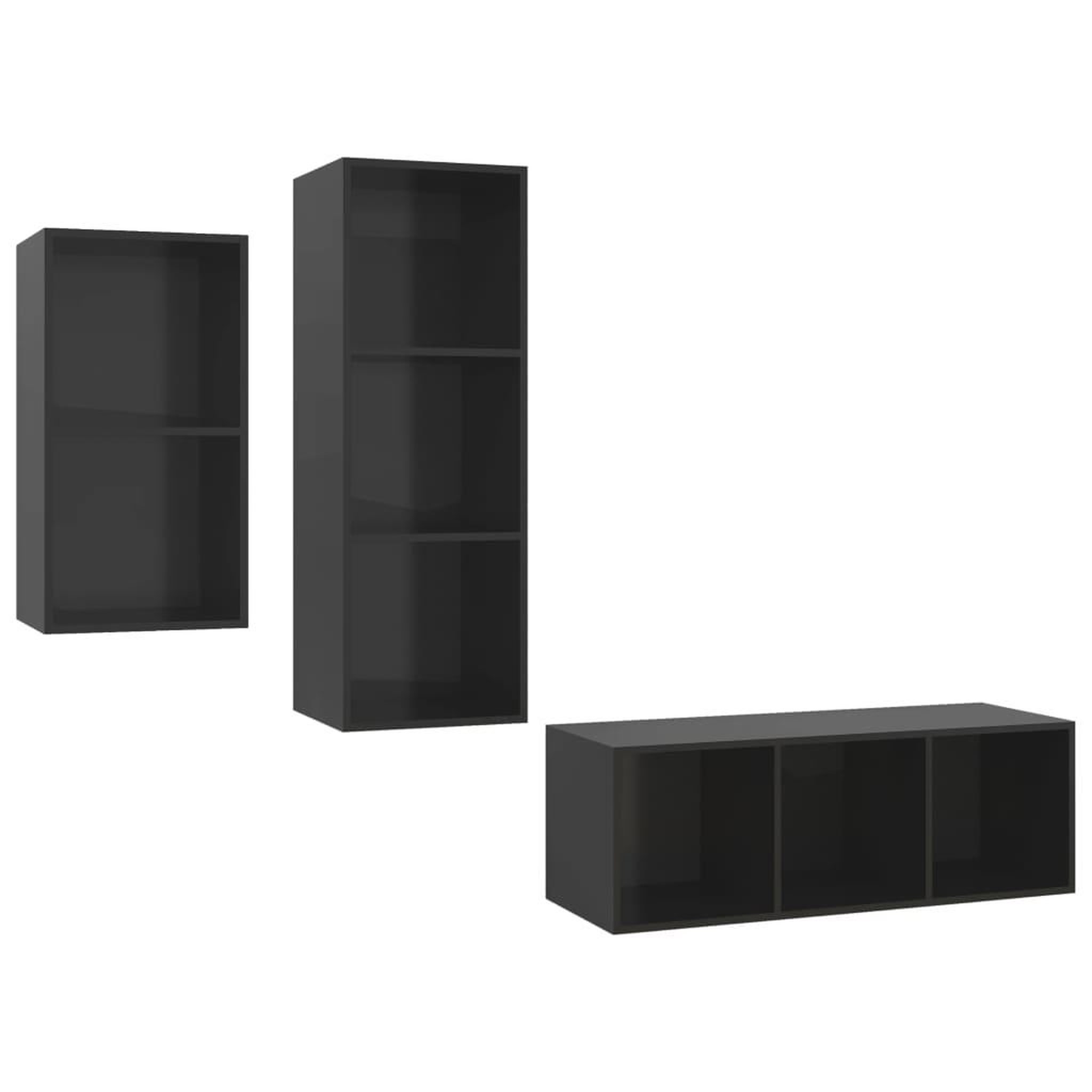Voir la diapositive 2 : VIDAXL Ensemble de meubles TV 3 pcs Noir brillant Bois d'ingenierie