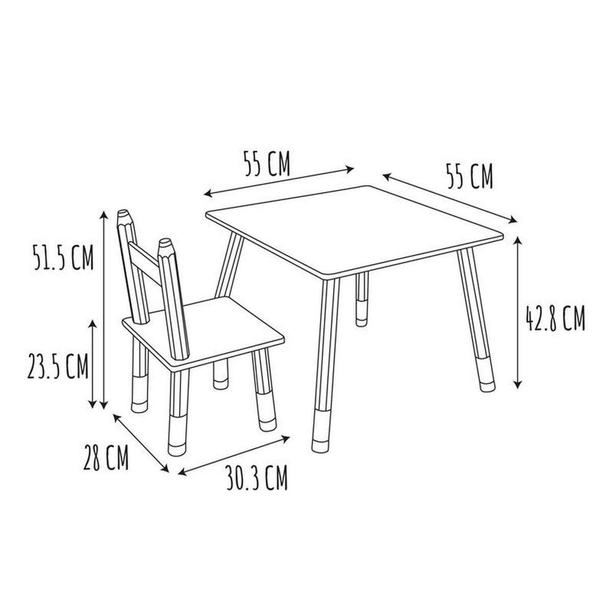 TOILINUX Table pour enfant avec 2 chaises crayons en MDF