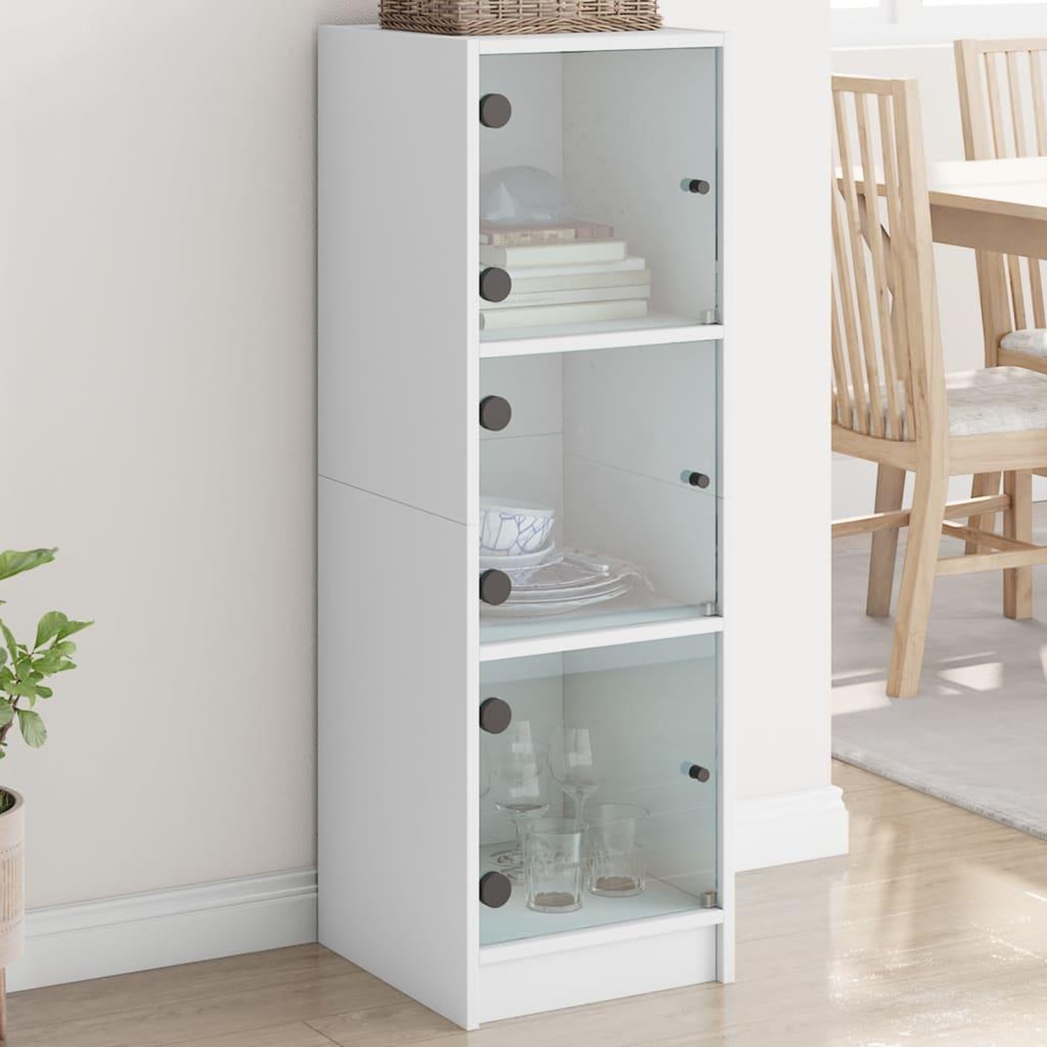 VIDAXL Buffet avec portes en verre blanc 35x37x109 cm