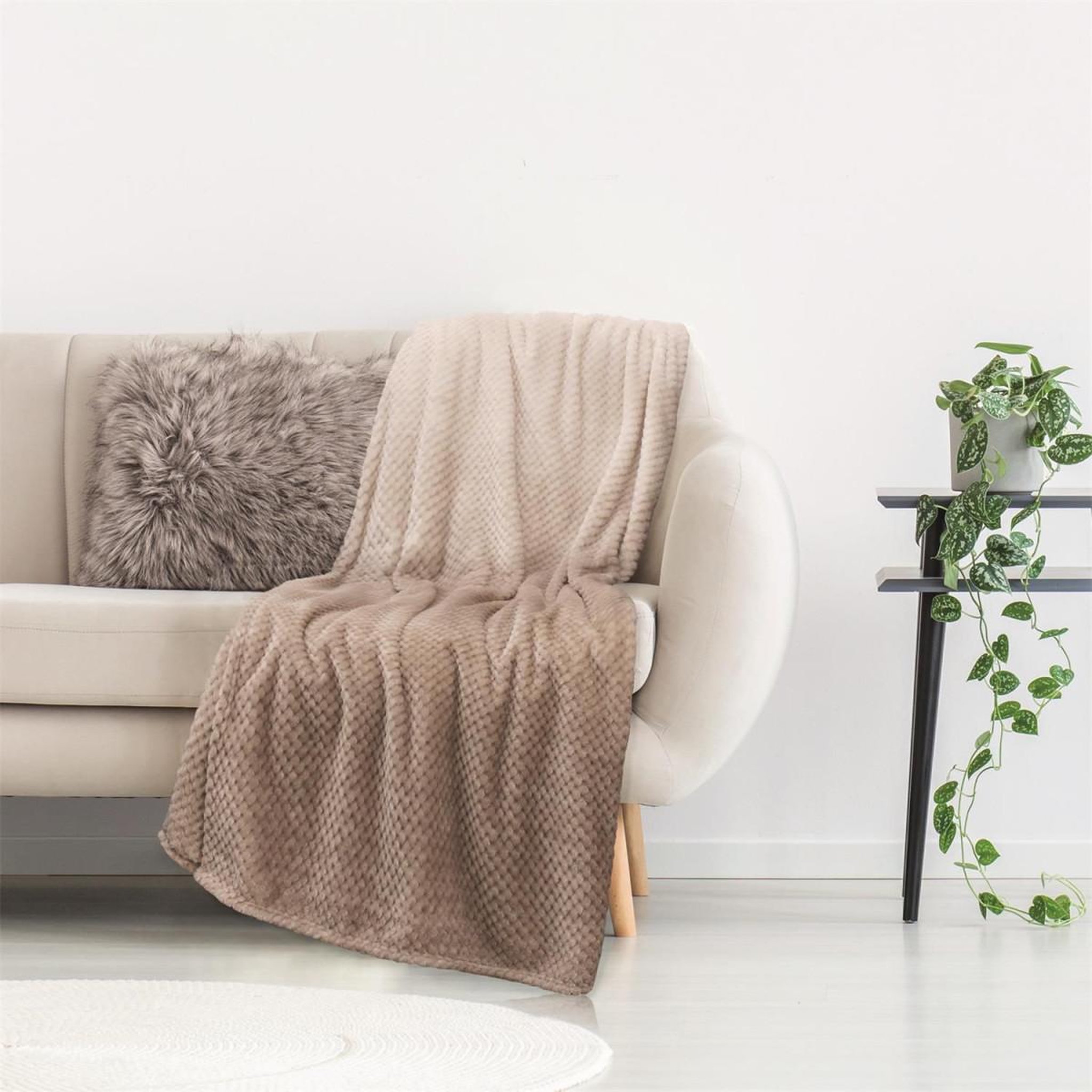 Voir la diapositive 4 : The Home Deco Factory Plaid tie and dye  teintes  150x200cm beige