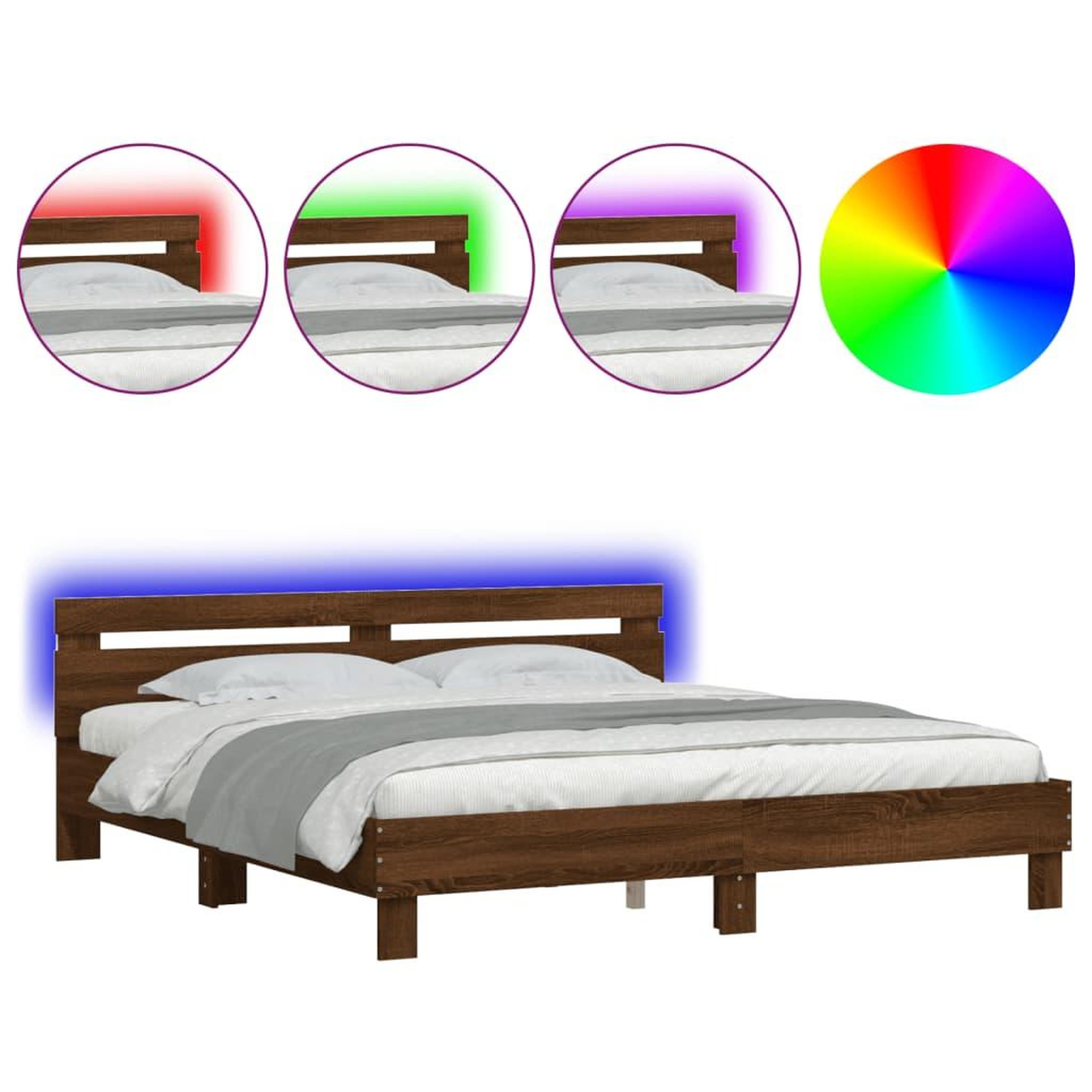 Voir la diapositive 2 : VIDAXL Cadre de lit avec LED sans matelas chene marron 200x200 cm