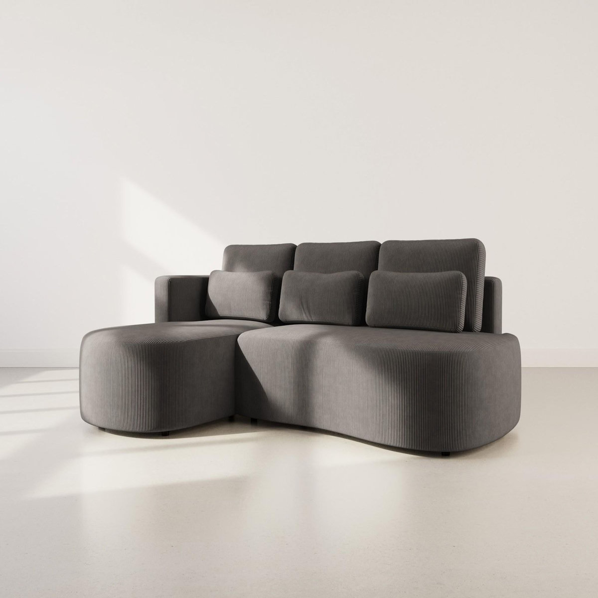 LISA DESIGN Mahina - canapé d'angle gauche 4 places convertible avec coffre en velours côtelé