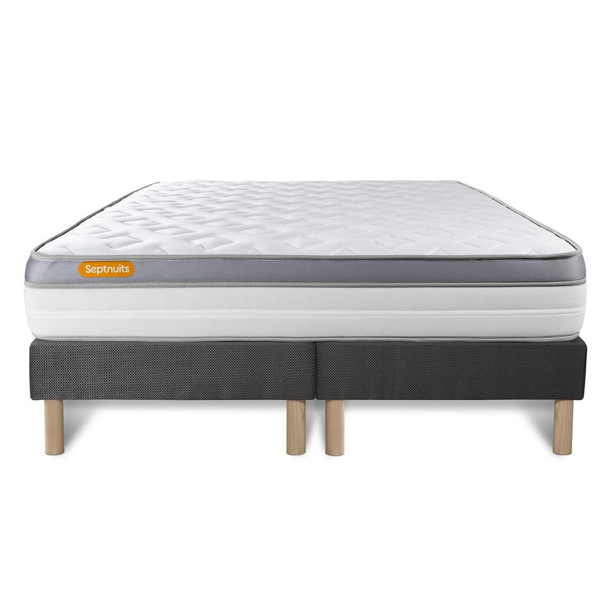SEPTNUITS Matelas + double sommier gris Memo Zen Mousse à mémoire de forme 5 zones de confort MAXI épaisseur