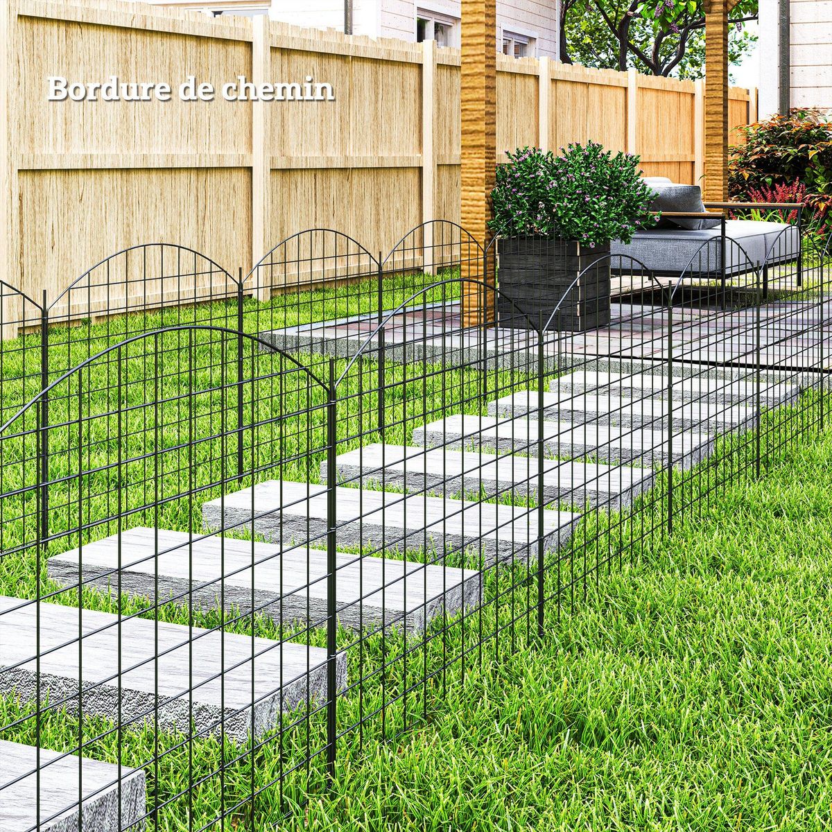 OUTSUNNY Lot de 6 panneaux de clôture de jardin dim. totales 4,60L x 0,97H m acier thermolaqué noir