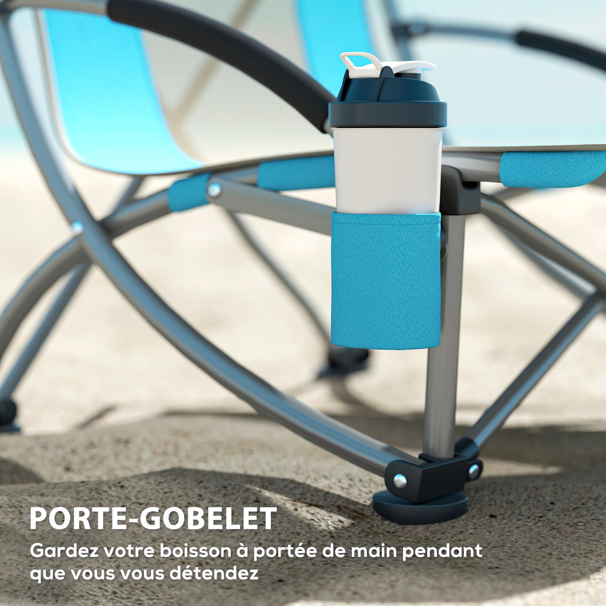Voir la diapositive 6 : OUTSUNNY Lot de 2 chaises de plage pliantes - chaise de camping compacte légère poids net 2,7 Kg - métal polyester textilène bleu