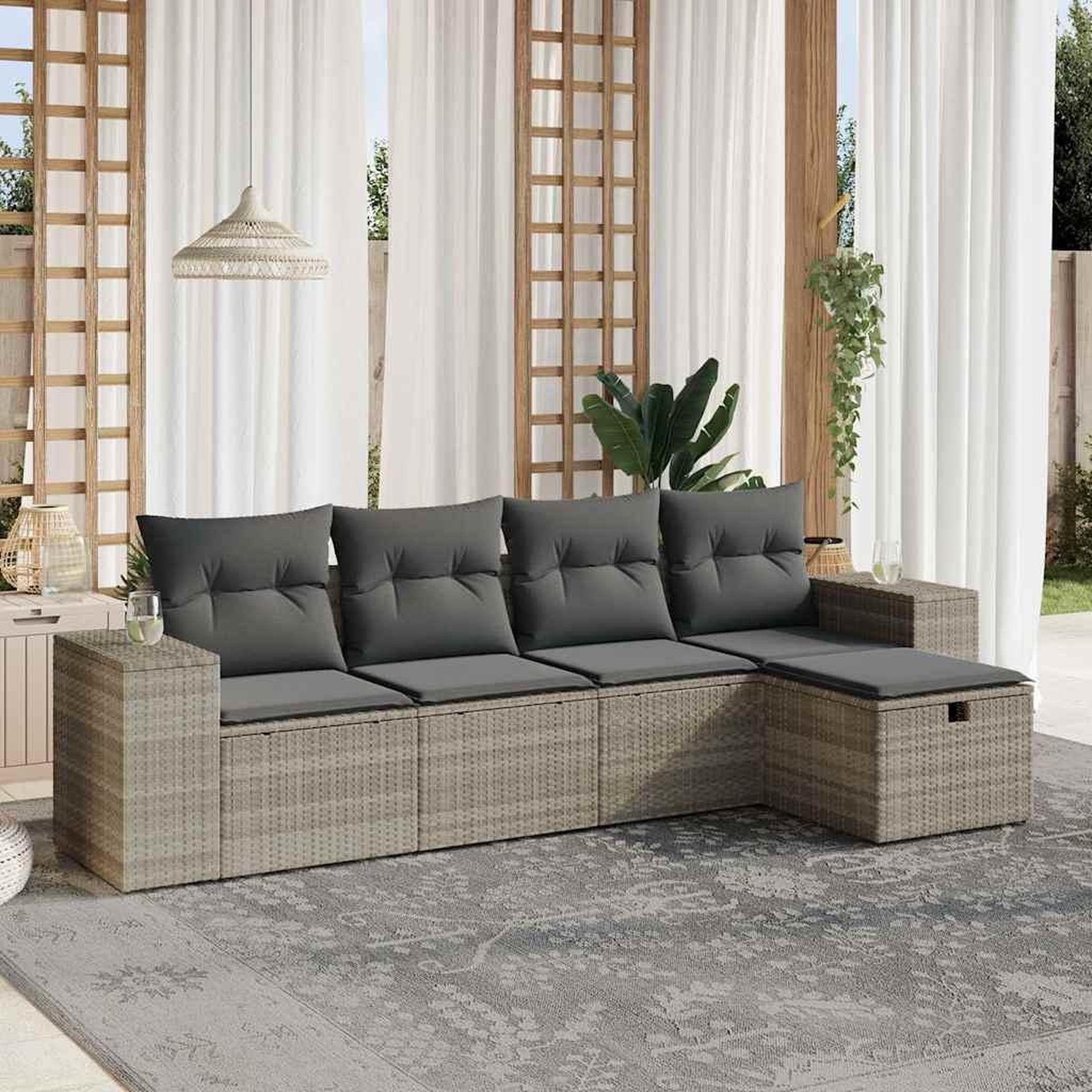 VIDAXL Salon de jardin 5 pcs avec coussins gris clair resine tressee