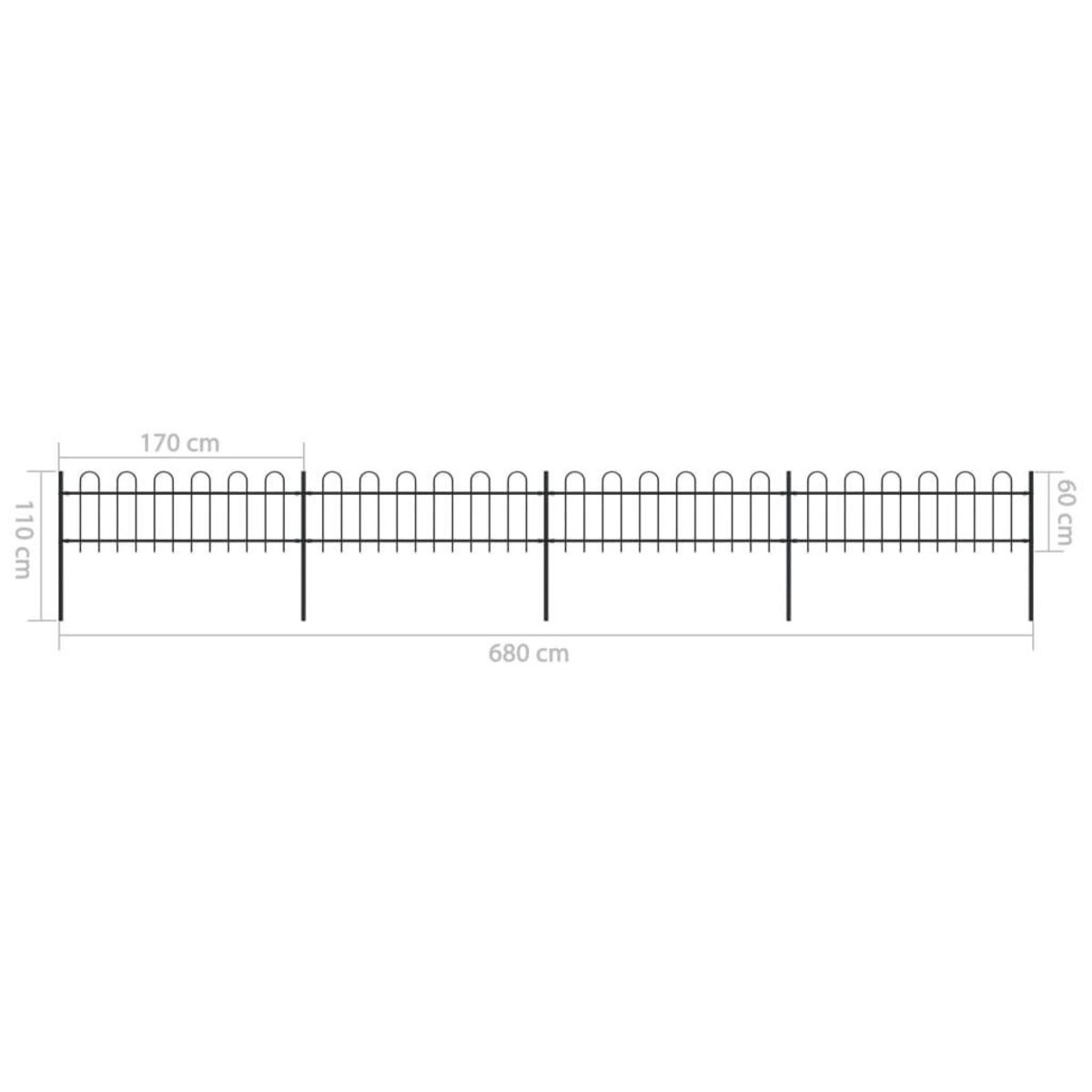 VIDAXL Cloture de jardin avec dessus en cerceau Acier 6,8 x 0,6 m Noir