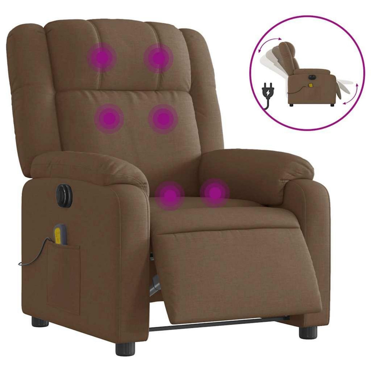 VIDAXL Fauteuil inclinable de massage electrique marron tissu