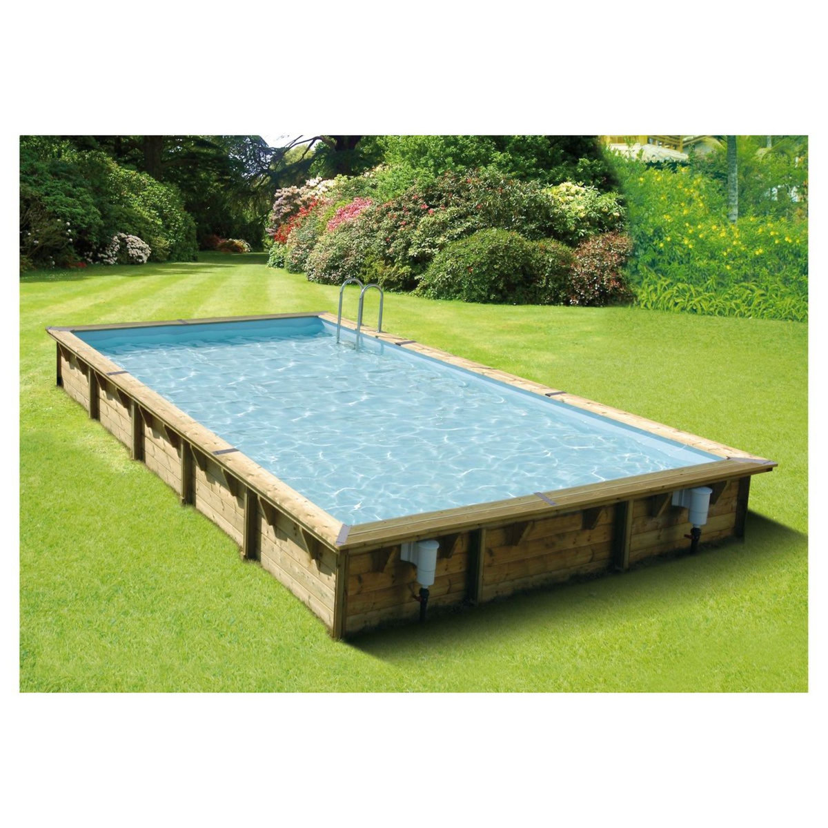 UBBINK Piscine hors sol bois rectangulaire - 500x800x140cm - Liner Bleu - LINEA