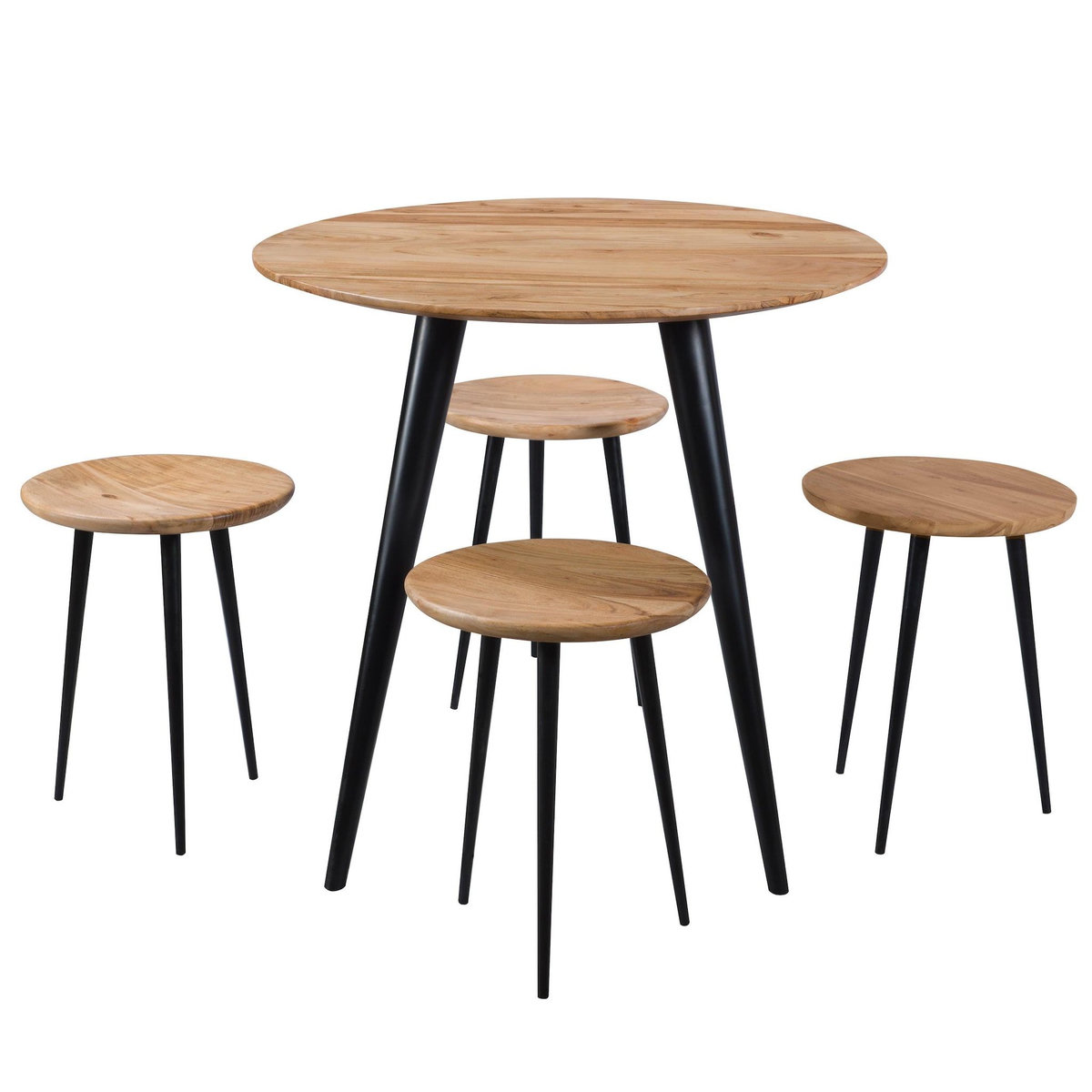 MAISON PAVANE Table ronde 2 personnes en acacia et pieds en métal  D80 cm-Modasa