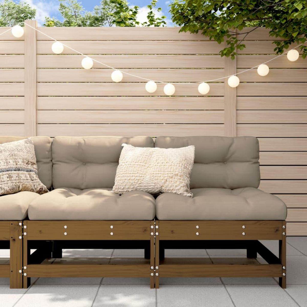 VIDAXL Canapes centraux de jardin 2 pcs marron miel bois de pin solide