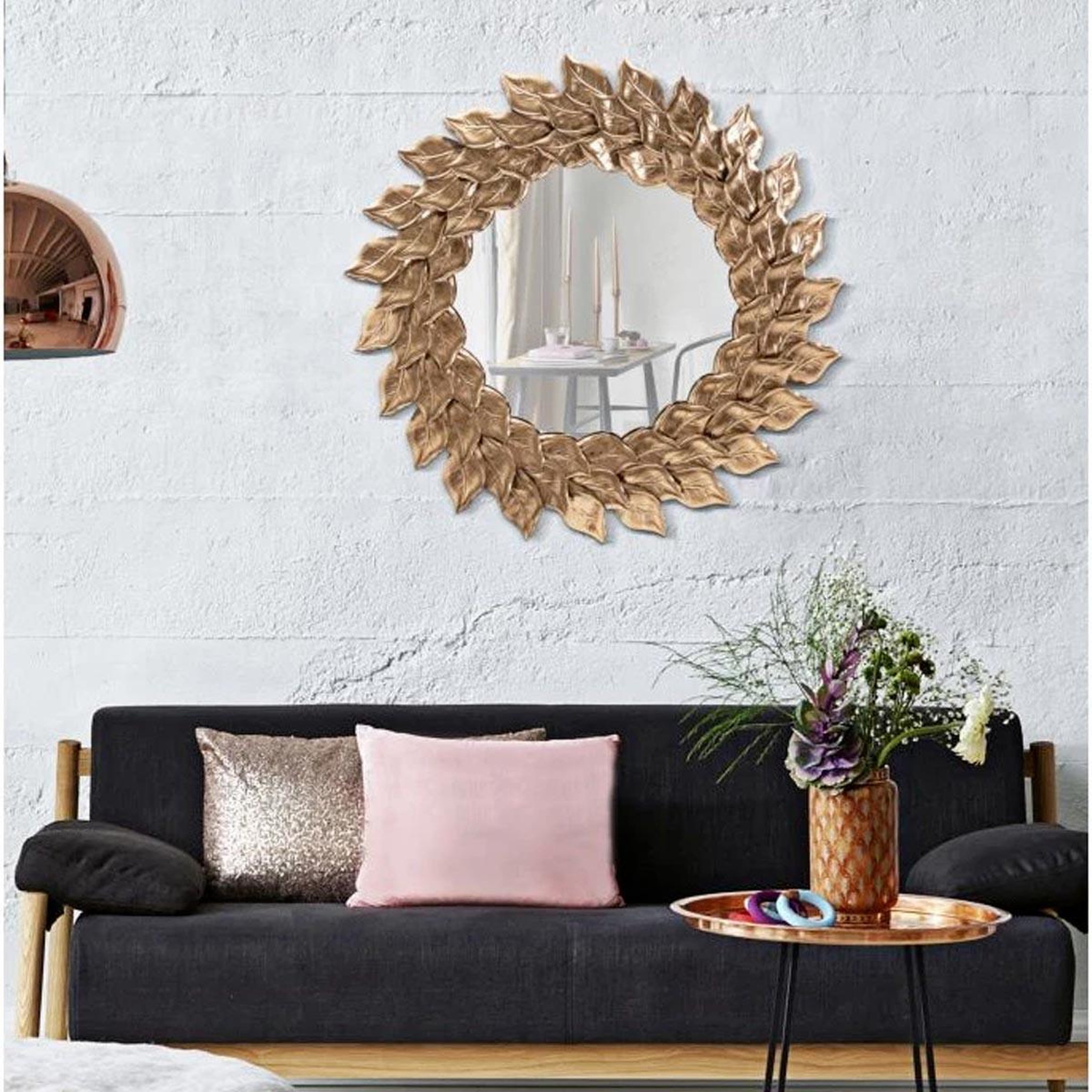 Voir la diapositive 5 : Paris Prix Miroir Mural Design  Corolle  73cm Cuivre