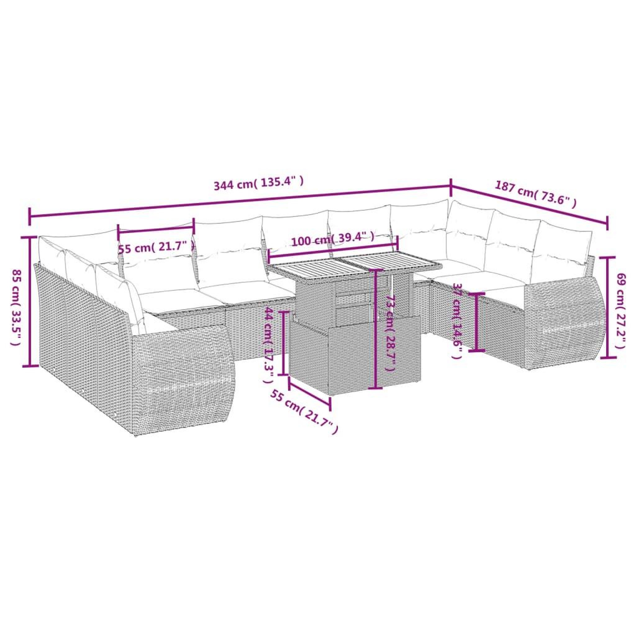 Voir la diapositive 3 : VIDAXL Salon de jardin 11 pcs avec coussins gris resine tressee