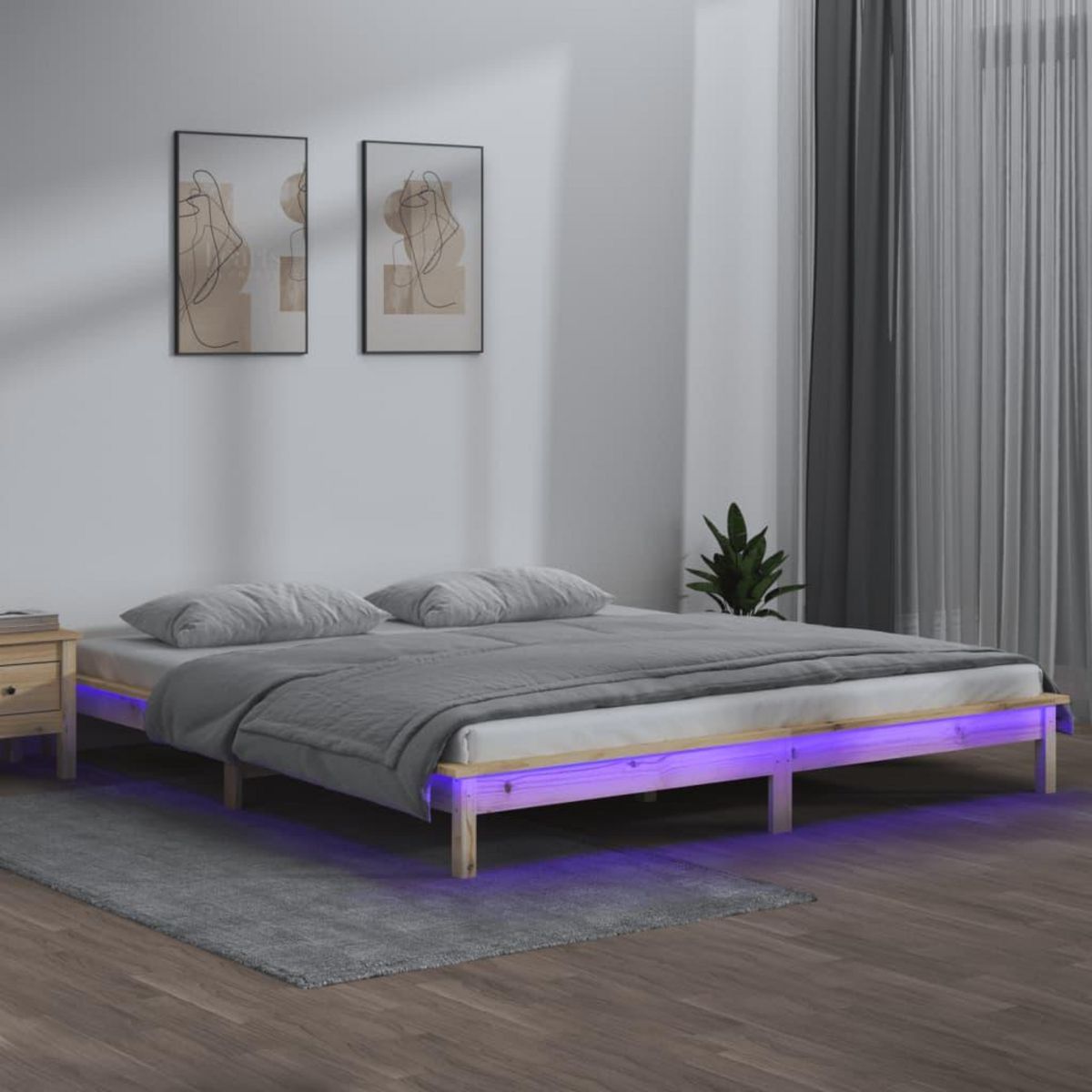 VIDAXL Cadre de lit a LED sans matelas 150x200 cm bois massif