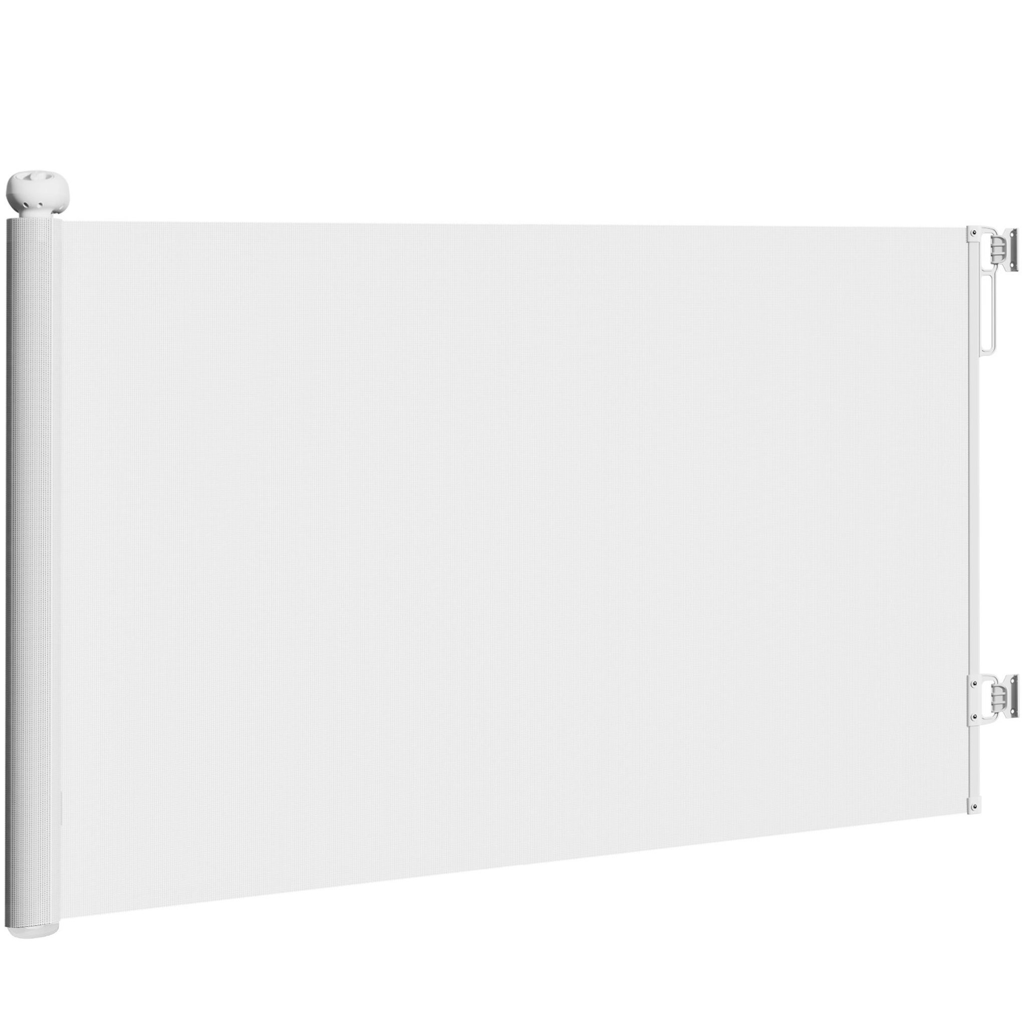 PAWHUT Barrière de sécurité chien rétractable 0-140 cm h.86 cm verrouillage auto alu pvc blanc