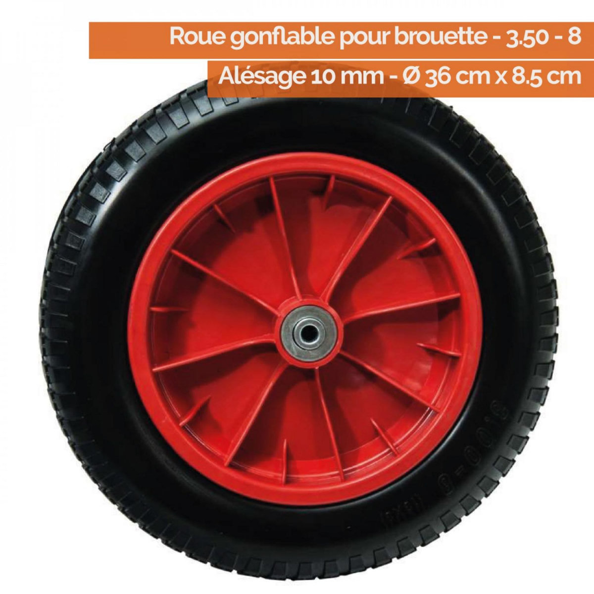 LINXOR Roue gonflable pour brouette - 36 x 8.5 cm - Alésage 10 mm