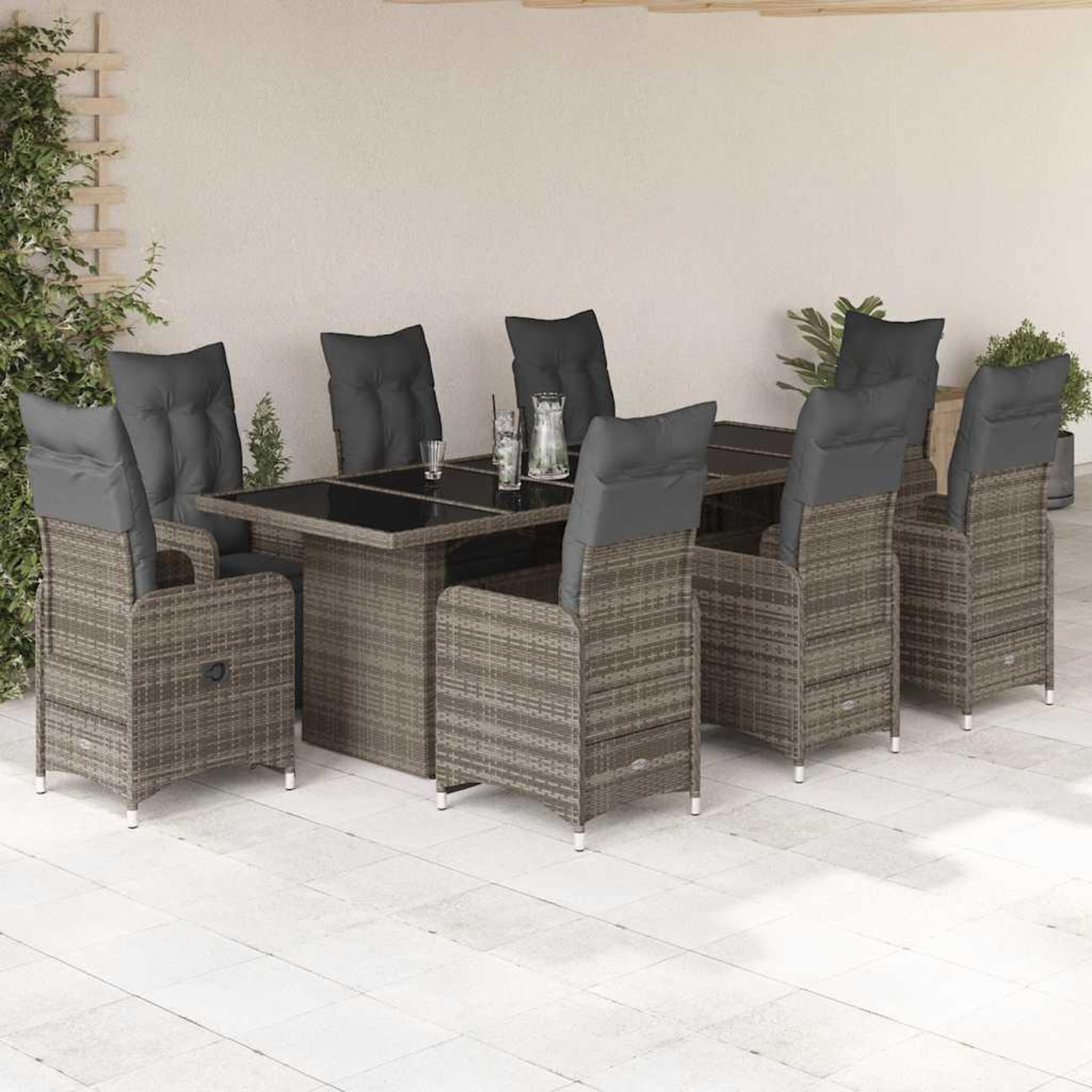 Voir la diapositive 1 : VIDAXL Ensemble de bistro de jardin 9 pcs coussins gris poly rotin