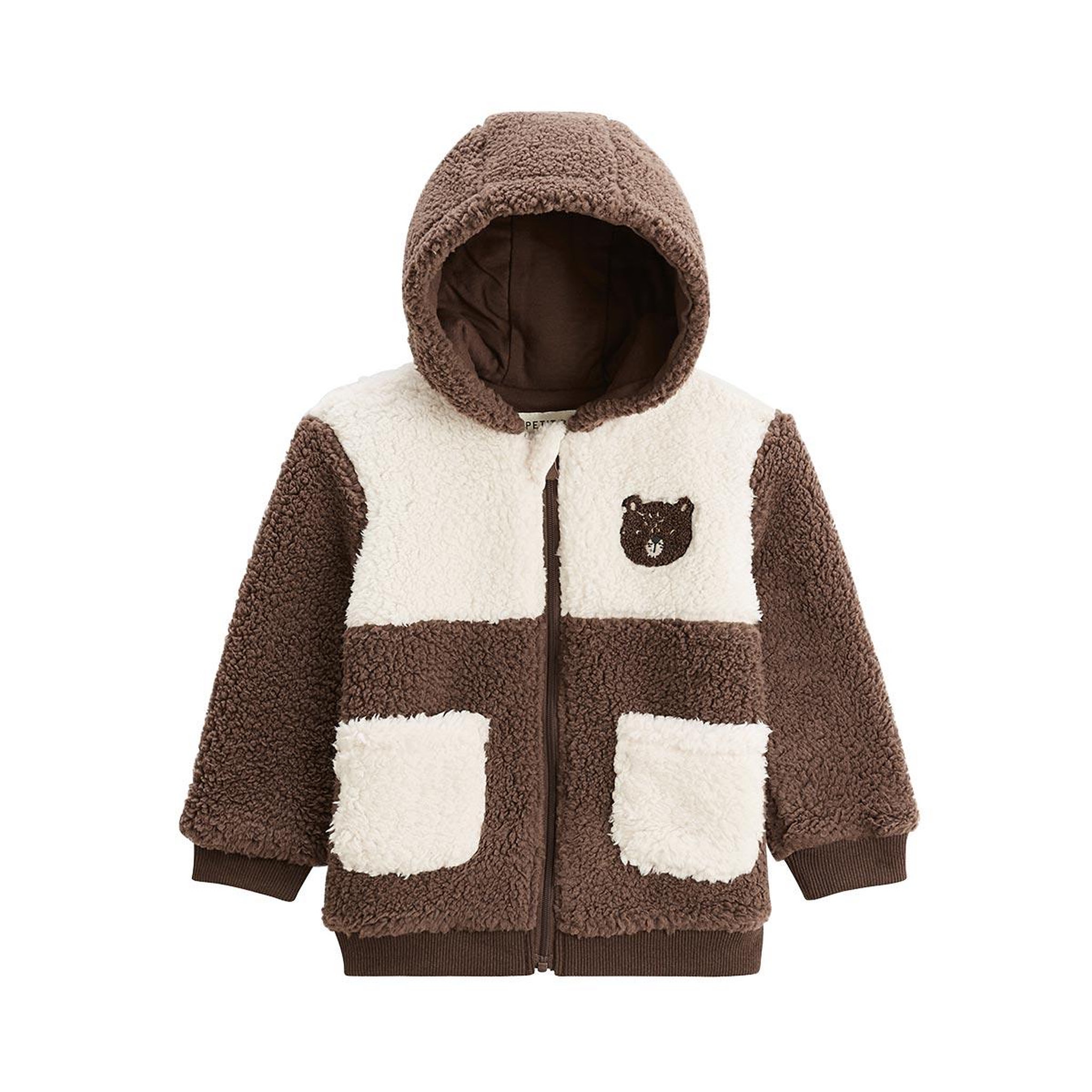 Voir la diapositive 1 : Petit Béguin Veste enfant en sherpa avec capuche cracotte