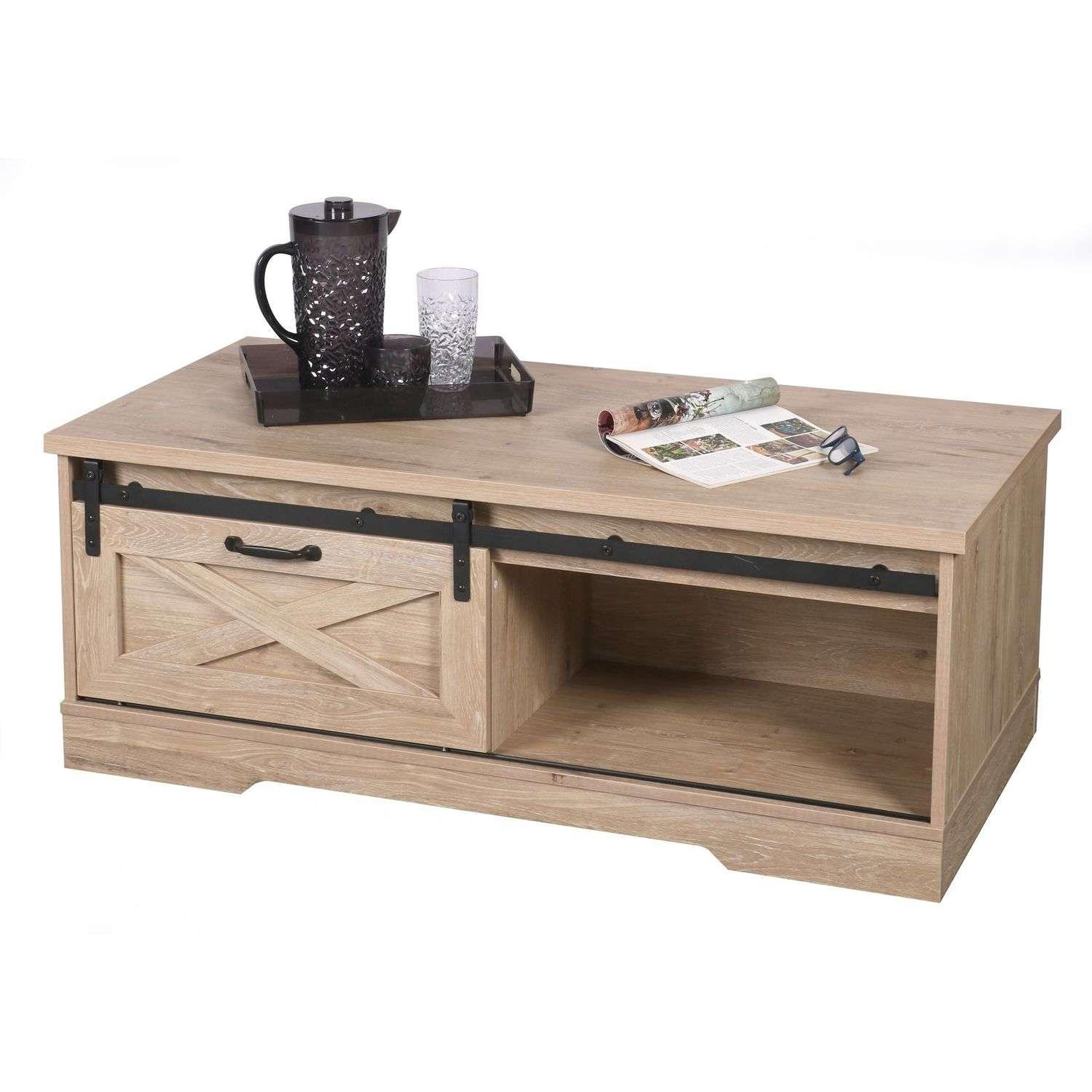 Voir la diapositive 2 : DIVERS Table basse new york 1 porte coulissante - marron
