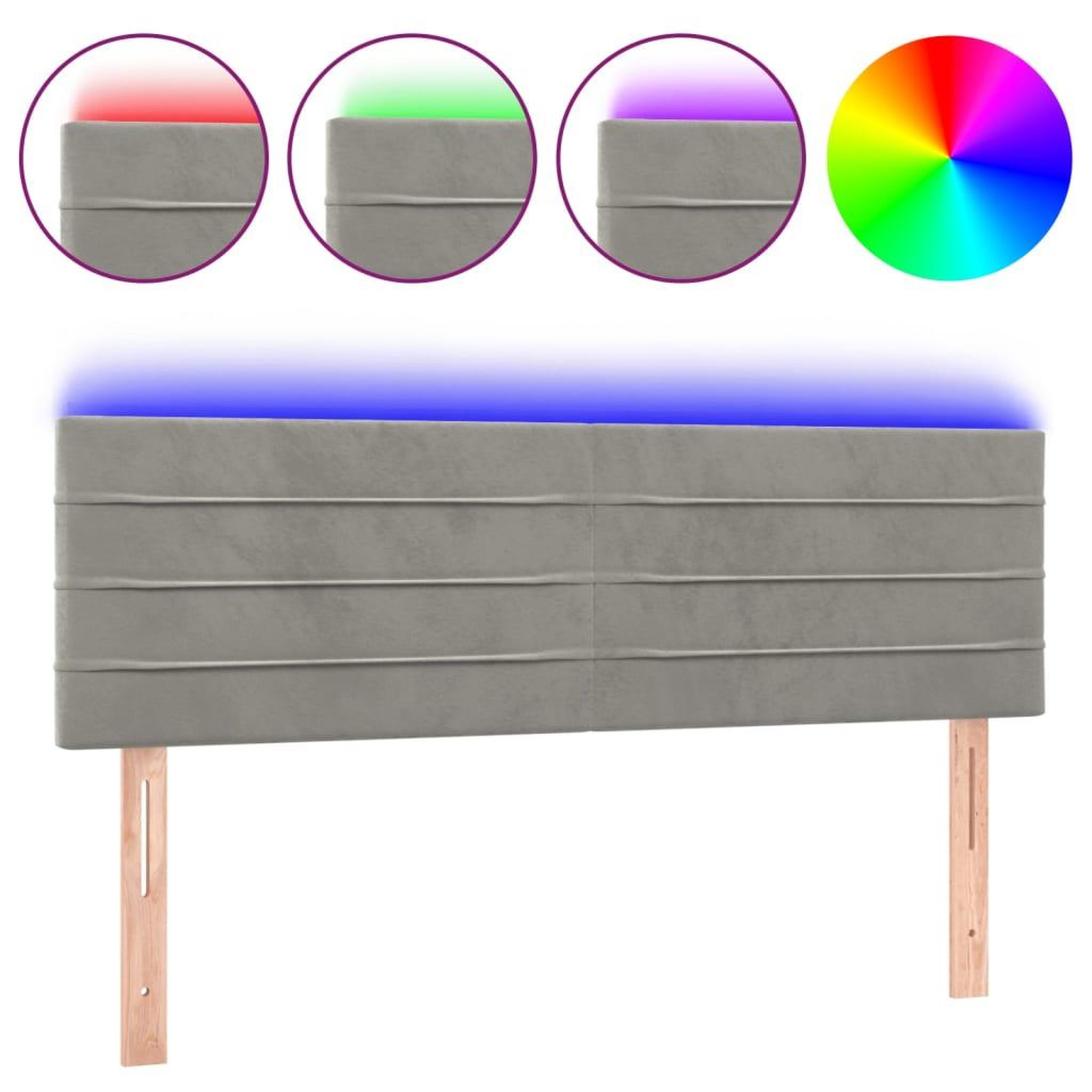 Voir la diapositive 2 : VIDAXL Tete de lit a LED Gris clair 144x5x78/88 cm Velours