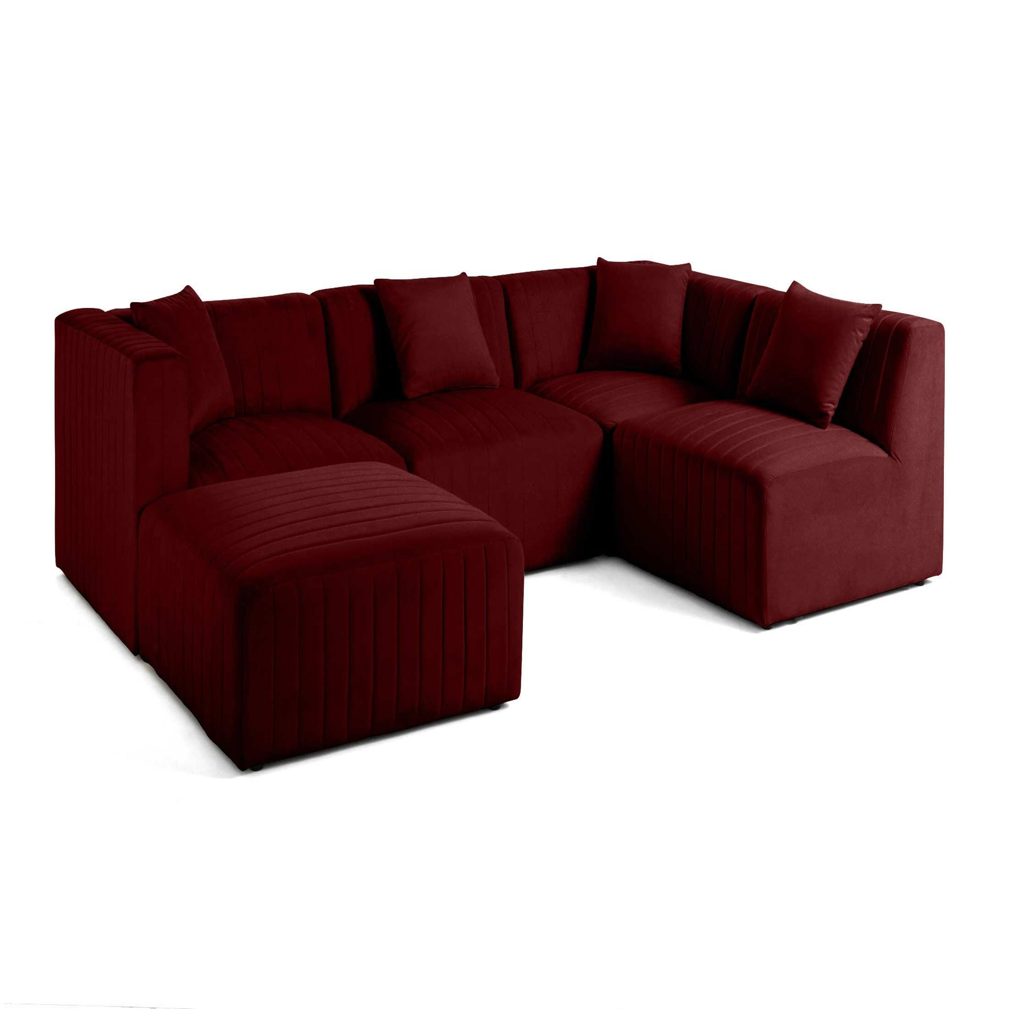 Voir la diapositive 1 : LISA DESIGN Nova - canapé modulable d'angle droit - 5 places - avec pouf d'appoint - en velours