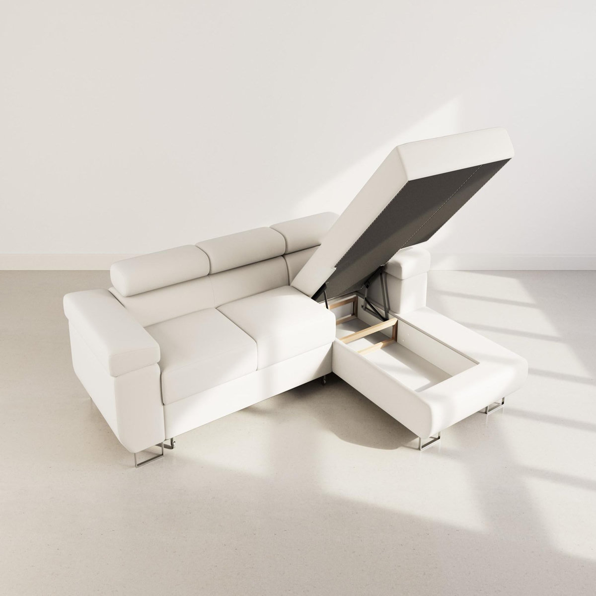 BEST MOBILIER Pablo - canapé d'angle droit - 6 places - convertible avec coffre et têtières réglables - en velours