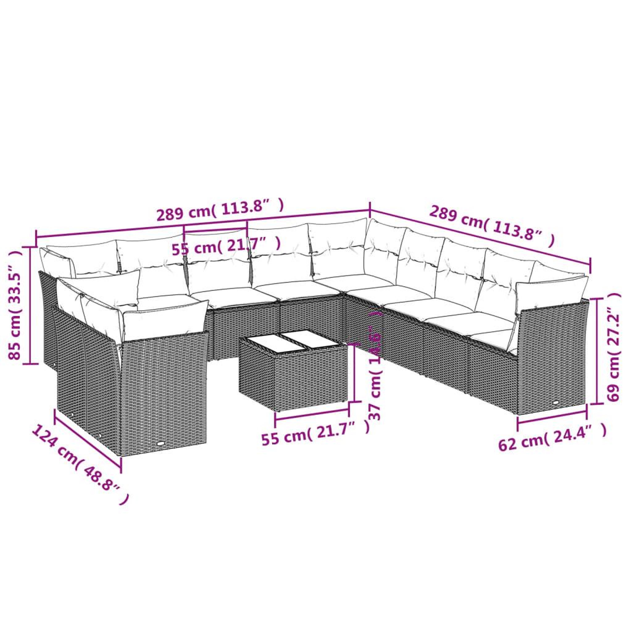 Voir la diapositive 3 : VIDAXL Salon de jardin 12 pcs avec coussins noir resine tressee