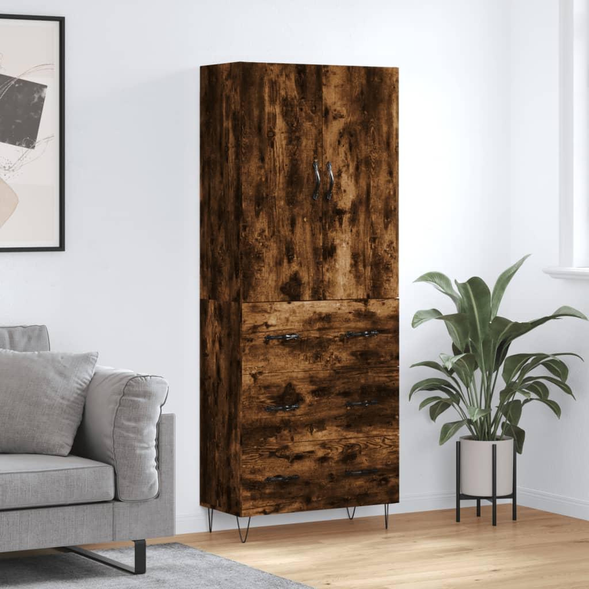 VIDAXL Buffet haut Chene fume 69,5x34x180 cm Bois d'ingenierie