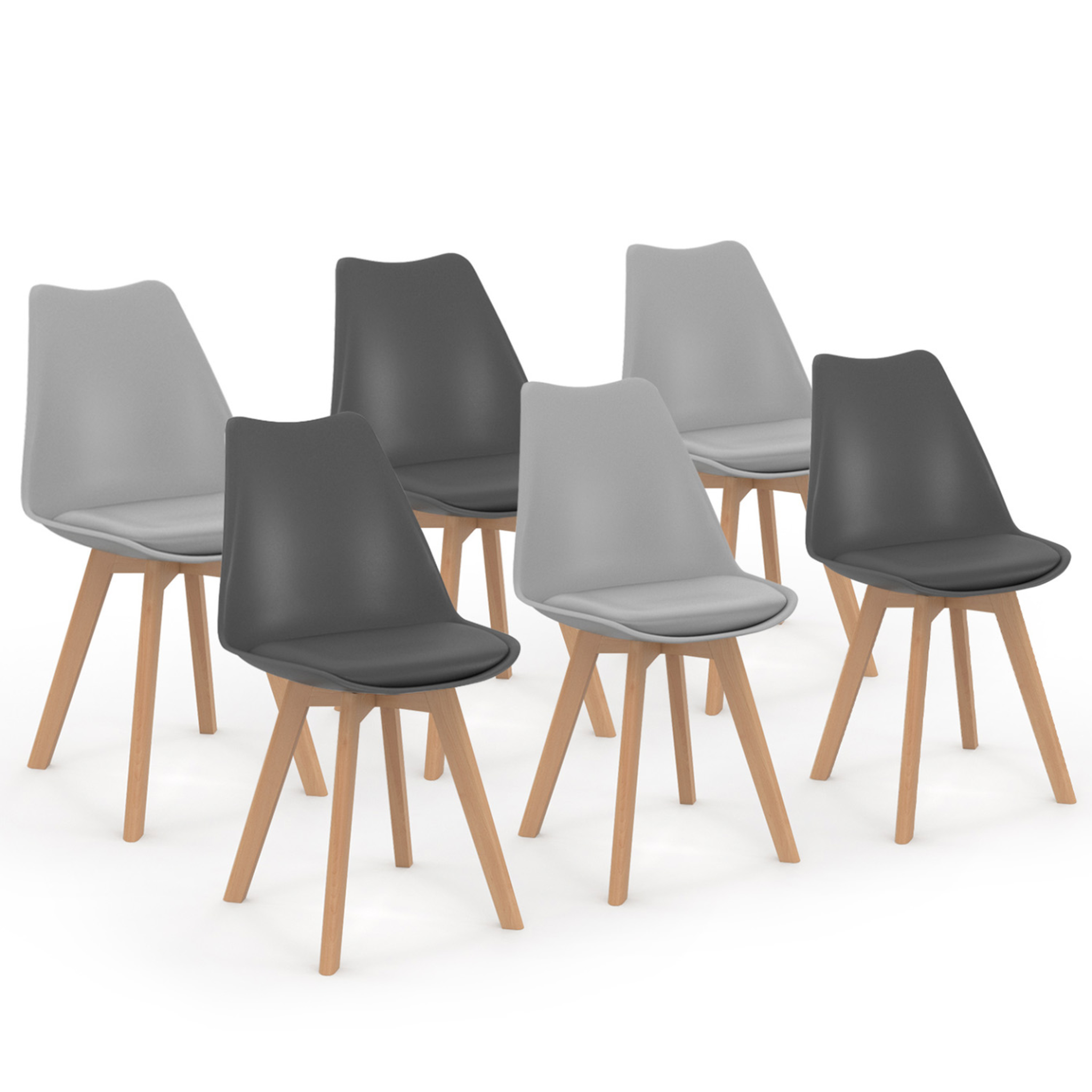 ID MARKET Lot de 6 chaises scandinaves sara mix color gris foncé x3 et gris clair x3