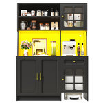 MERAX Buffet de cuisine 4 portes 1 tiroir - 130 cm noir led mdf