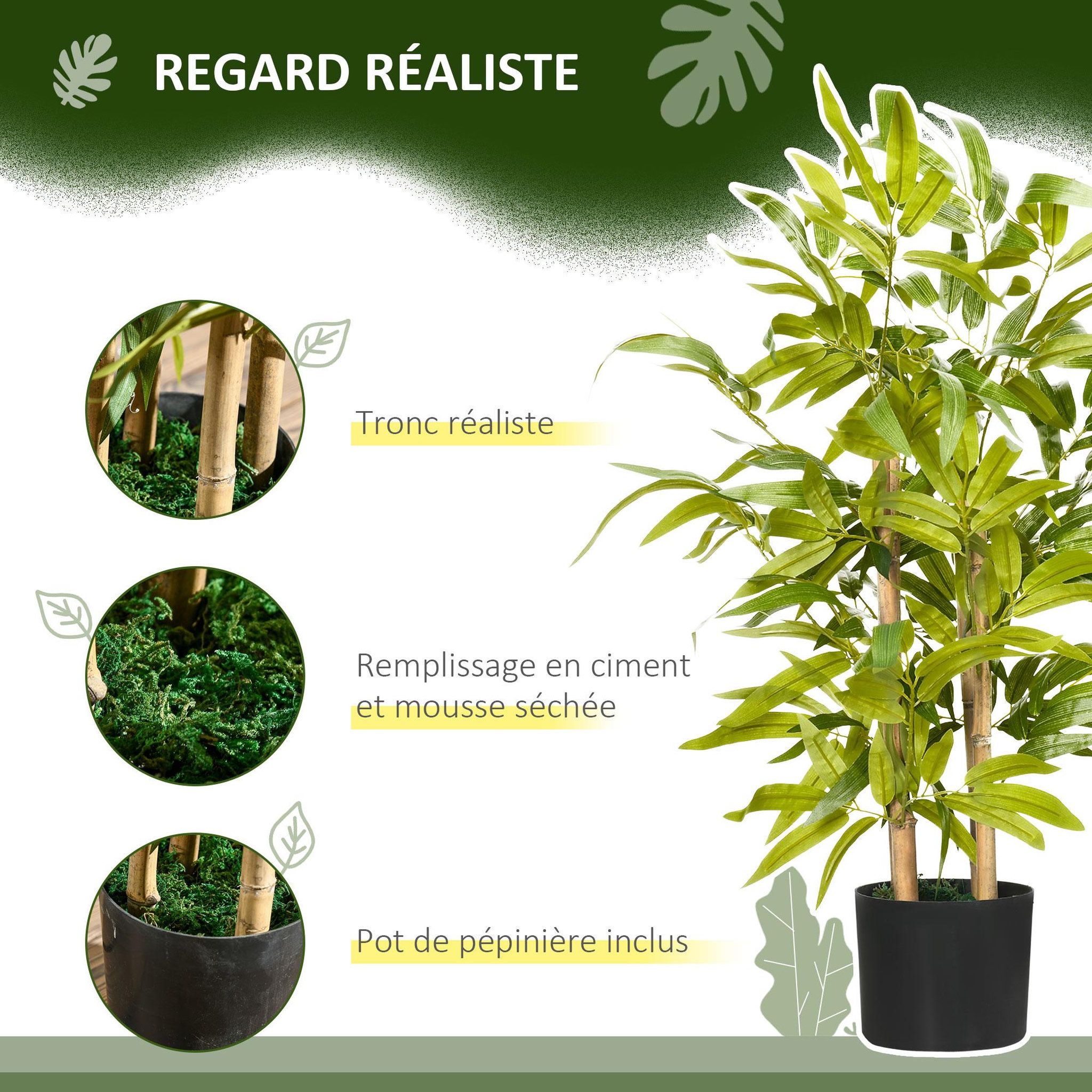 Voir la diapositive 6 : HOMCOM Bambou artificiel H. 60 cm feuilles denses réalistes pot inclus noir avec lichen vert