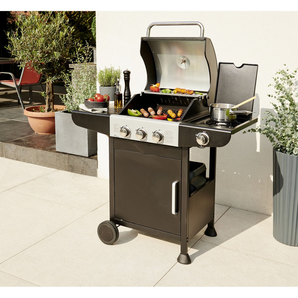 GARDENSTAR Barbecue à gaz en acier 3 brûleurs + 1 latéral MISTRA