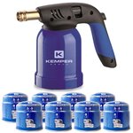 Kemper Lampe a souder Coque Acier allumage piezo + 8 Cartouches de gaz 190gr STOP GAZ Perçables KEMPER