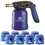 Voir la diapositive 1 : Kemper Lampe a souder Coque Acier allumage piezo + 8 Cartouches de gaz 190gr STOP GAZ Perçables KEMPER