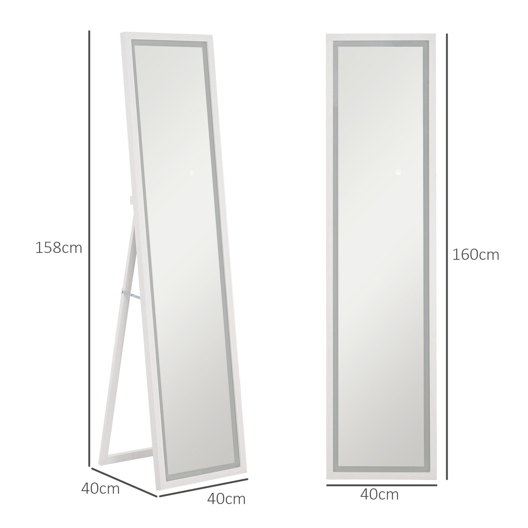 Voir la diapositive 3 : HOMCOM Grand miroir led pleine longueur 40 x 160 cm autoportant ou à fixer - 3 couleurs luminosité réglable - effet bois blanc