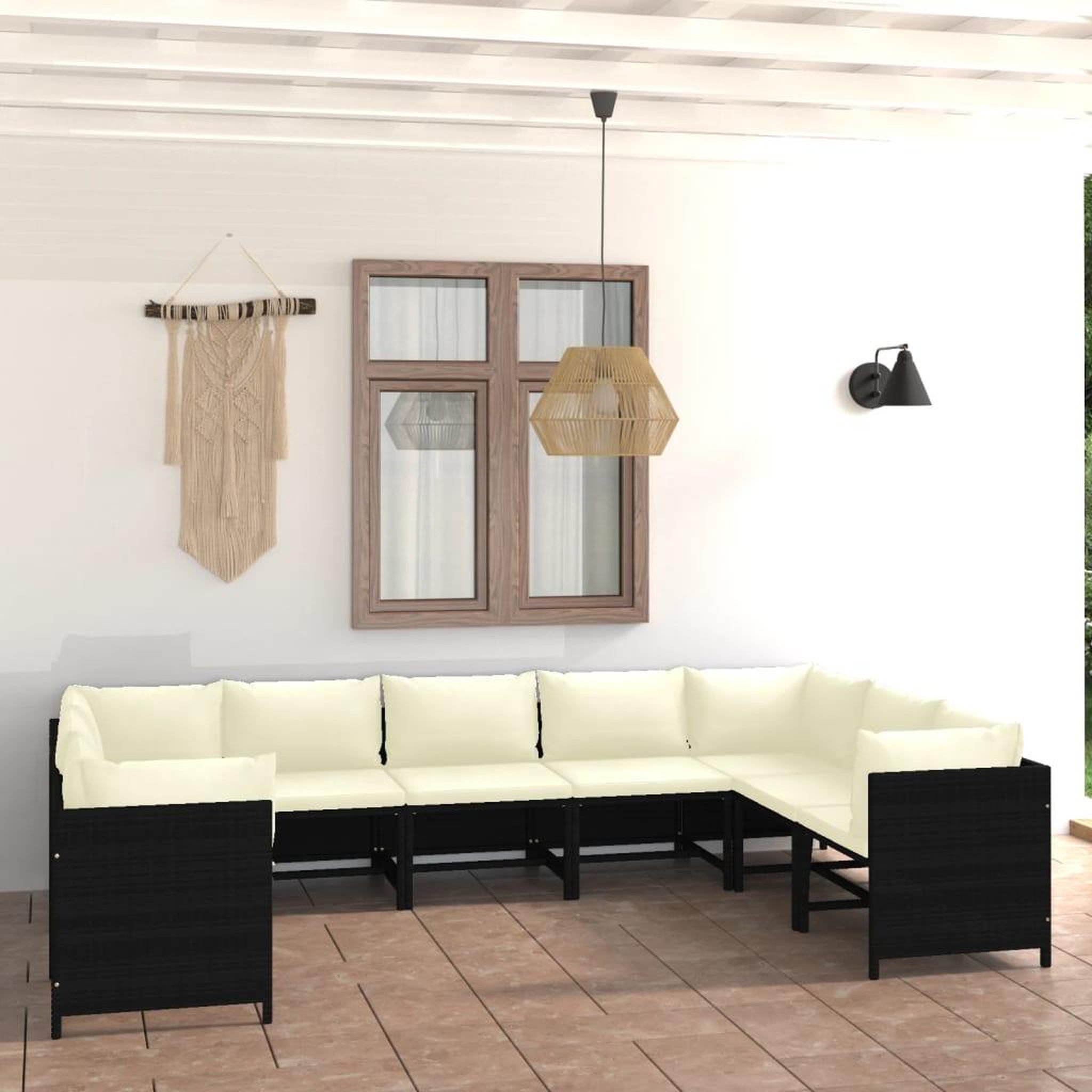 Voir la diapositive 1 : VIDAXL Salon de jardin 9 pcs avec coussins Resine tressee Noir