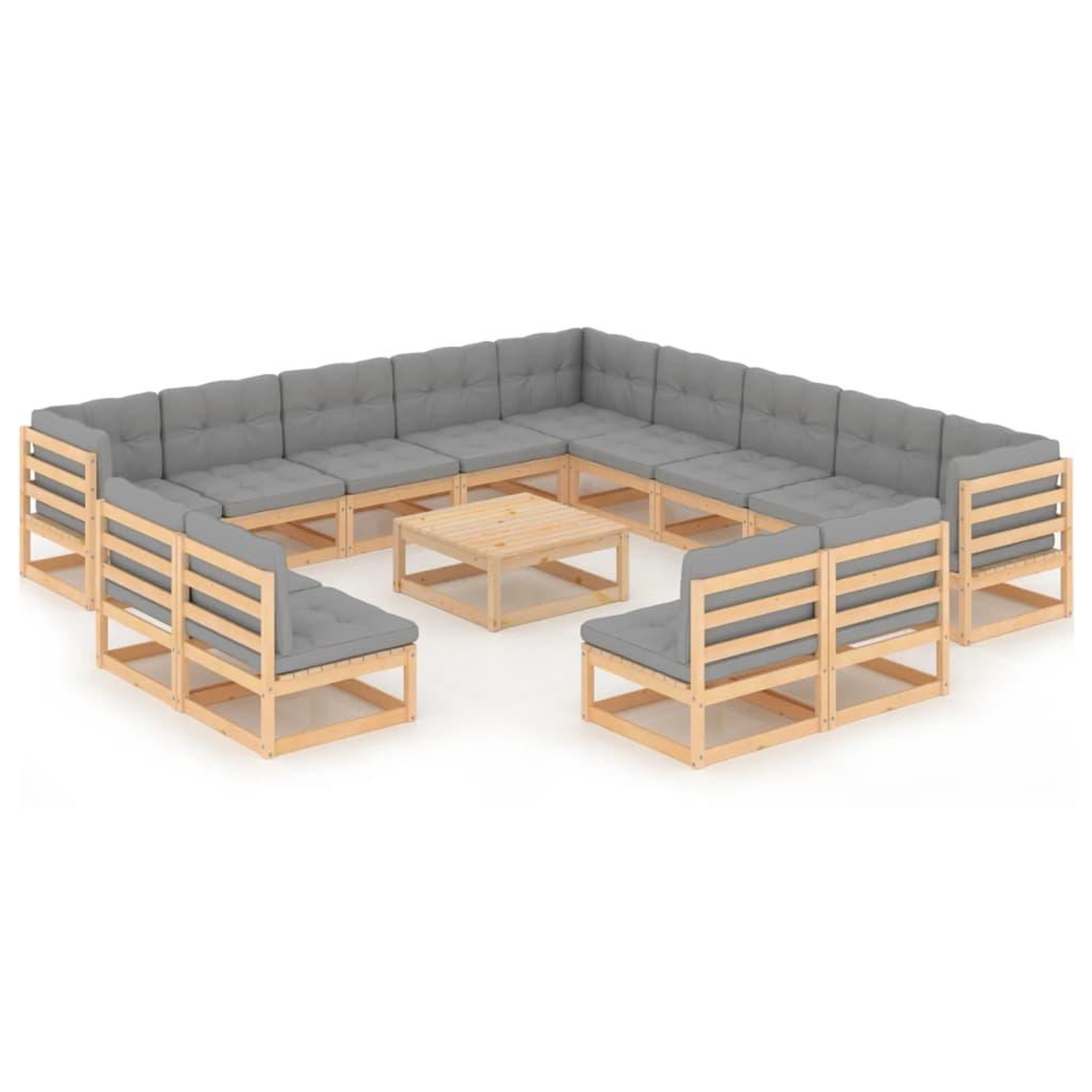 Voir la diapositive 1 : VIDAXL Salon de jardin 14 pcs avec coussins Bois de pin massif
