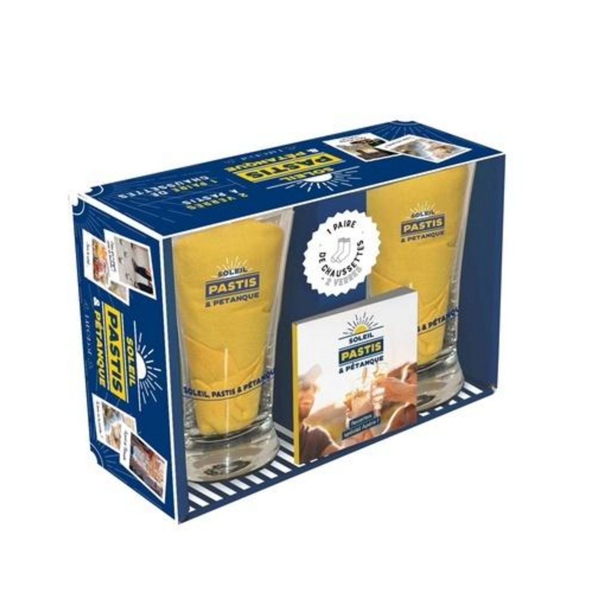 SOLEIL, PASTIS ET PETANQUE. AVEC 2 VERRES A PASTIS, 1 PAIRE DE CHAUSSETTES 38-44, ET 1 LIVRET DE CHAUSSETTES, Larousse