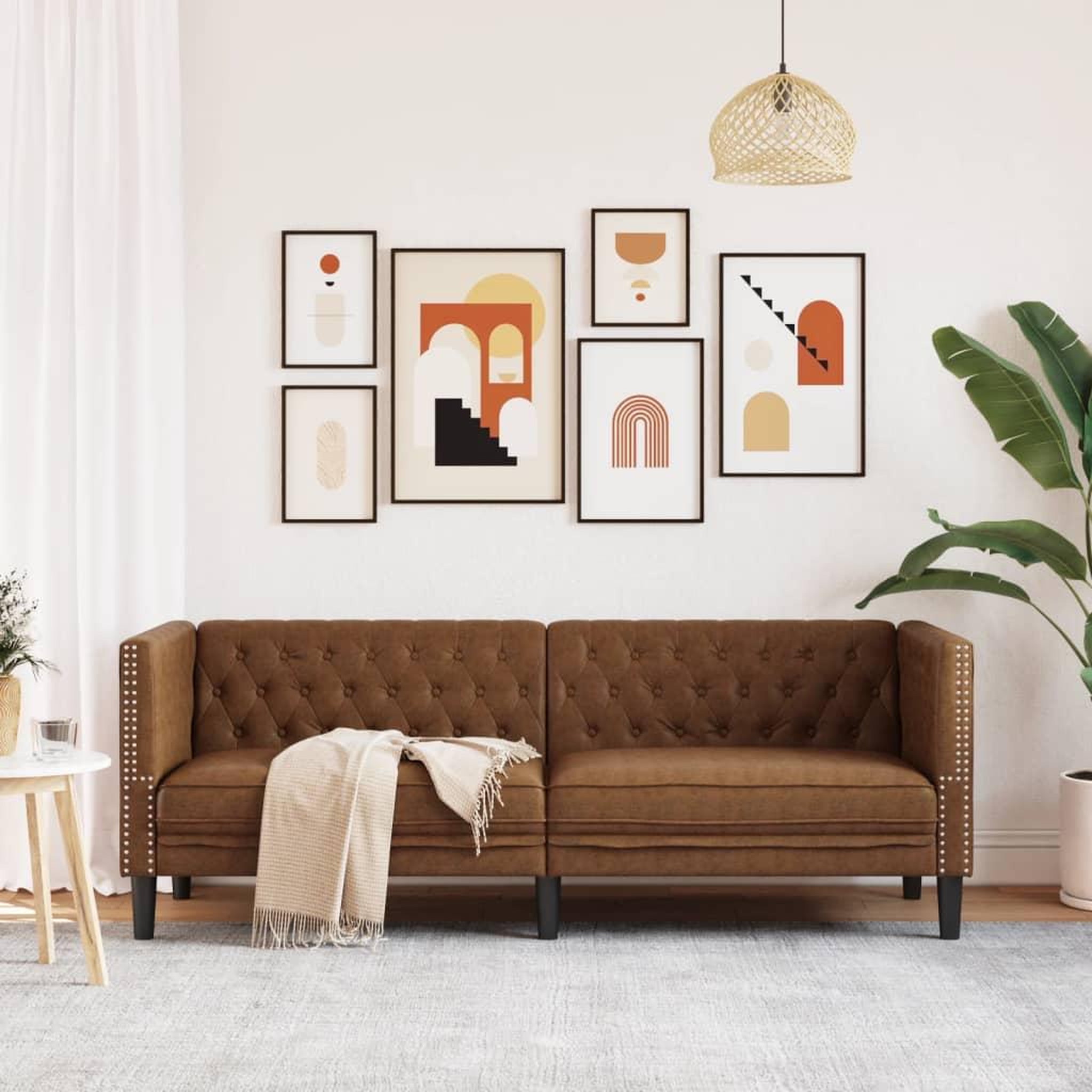 Voir la diapositive 3 : VIDAXL Canape a 3 places Chesterfield marron similicuir daim