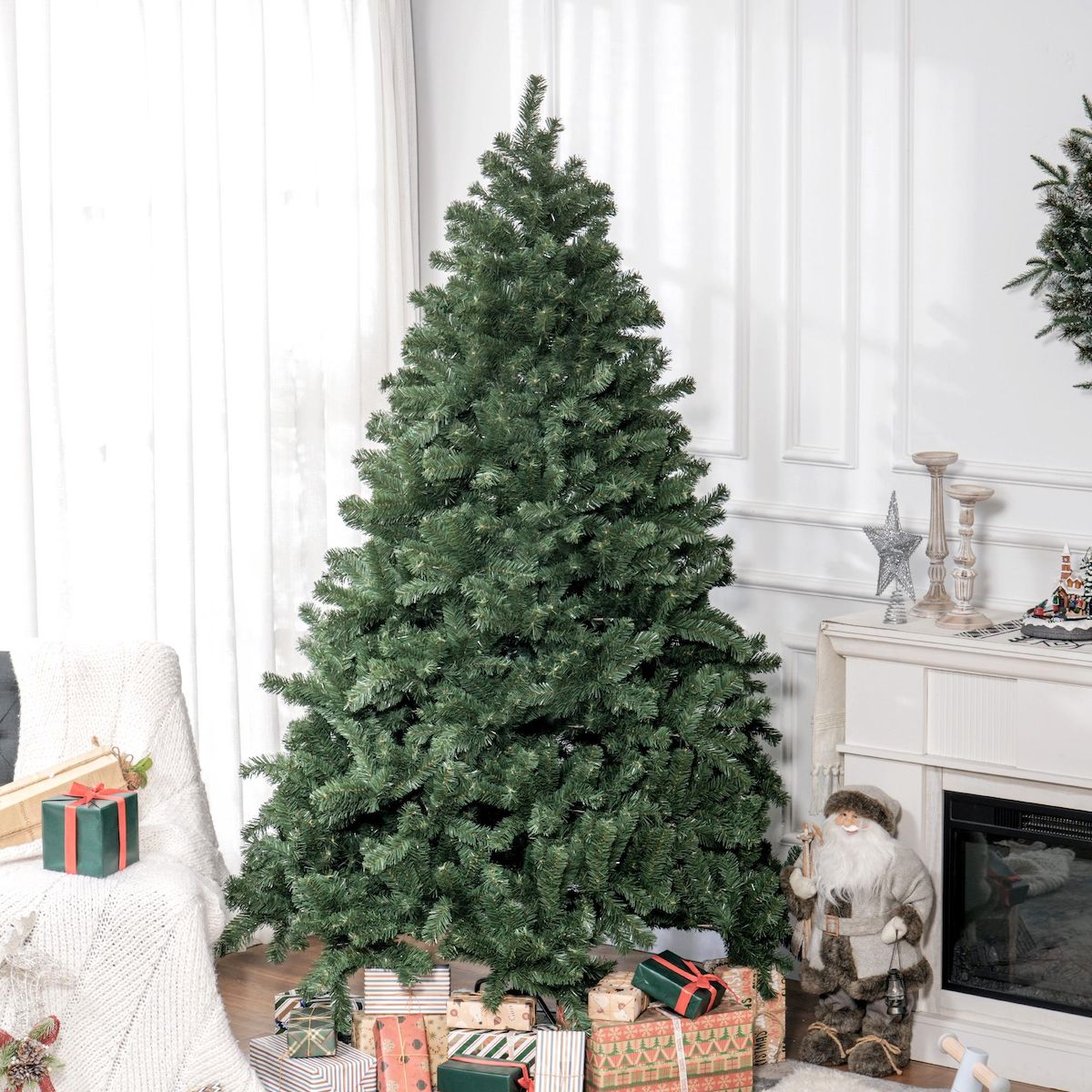 HOMCOM Sapin de Noël artificiel H.210 cm 1674 branches épines grand réalisme métal PVC PE vert