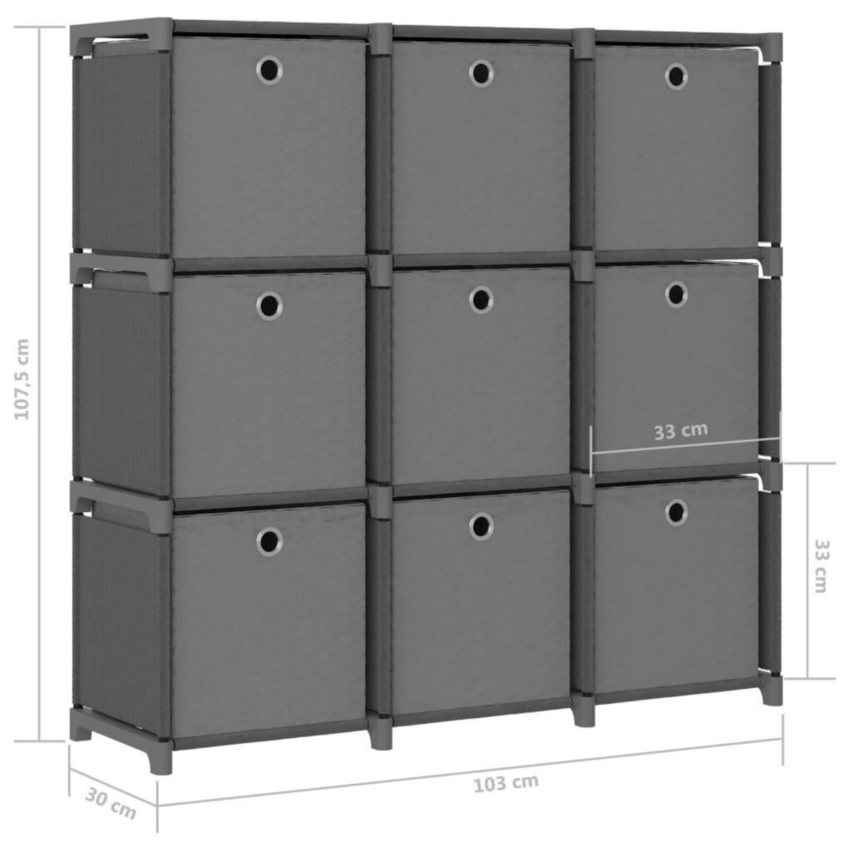 VIDAXL Etagere a 9 cubes avec boîtes Gris 103x30x107,5 cm Tissu