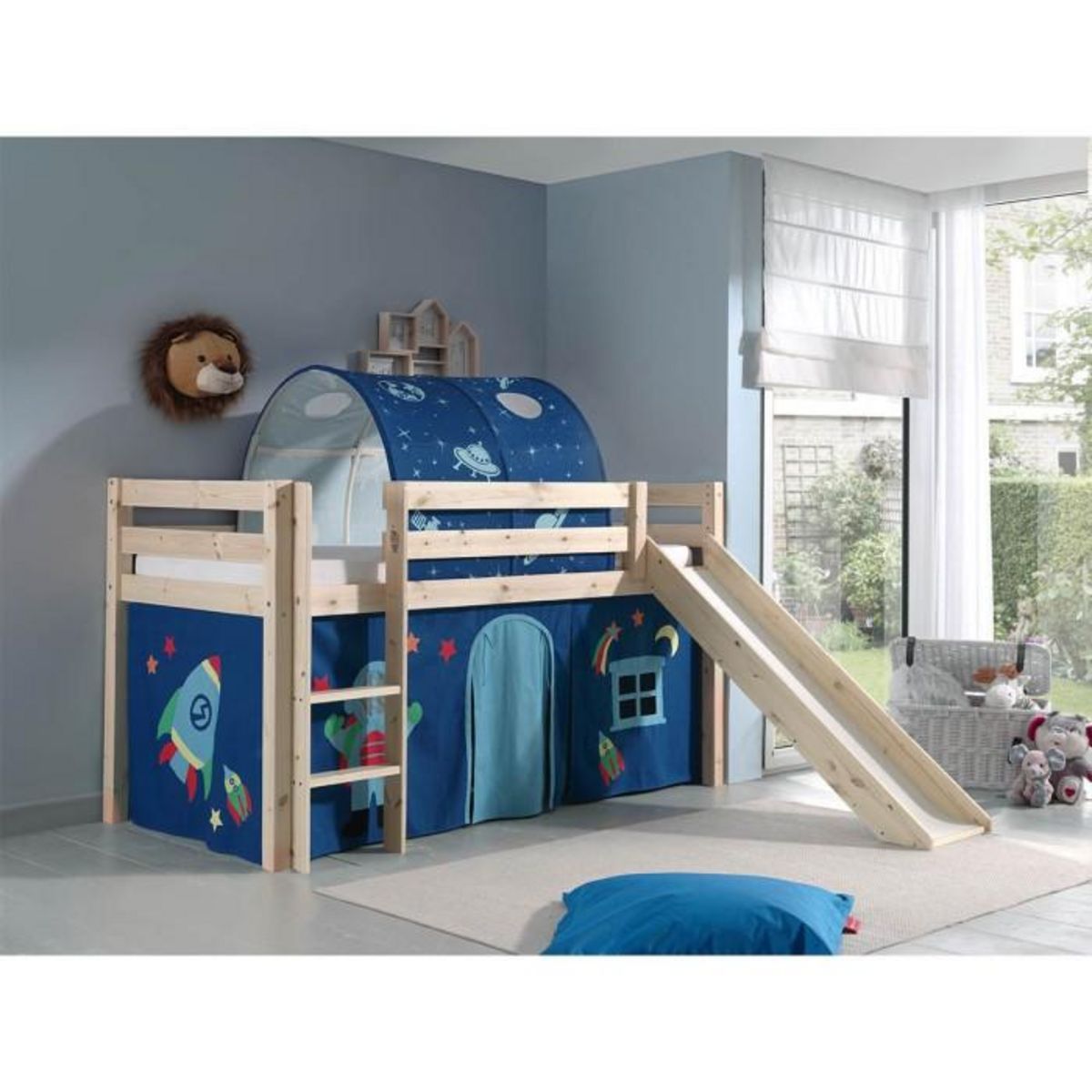 Paris Prix Pack - Lit Enfant, Toboggan, Tente & Tunnel  Pino Astronaute II  Naturel