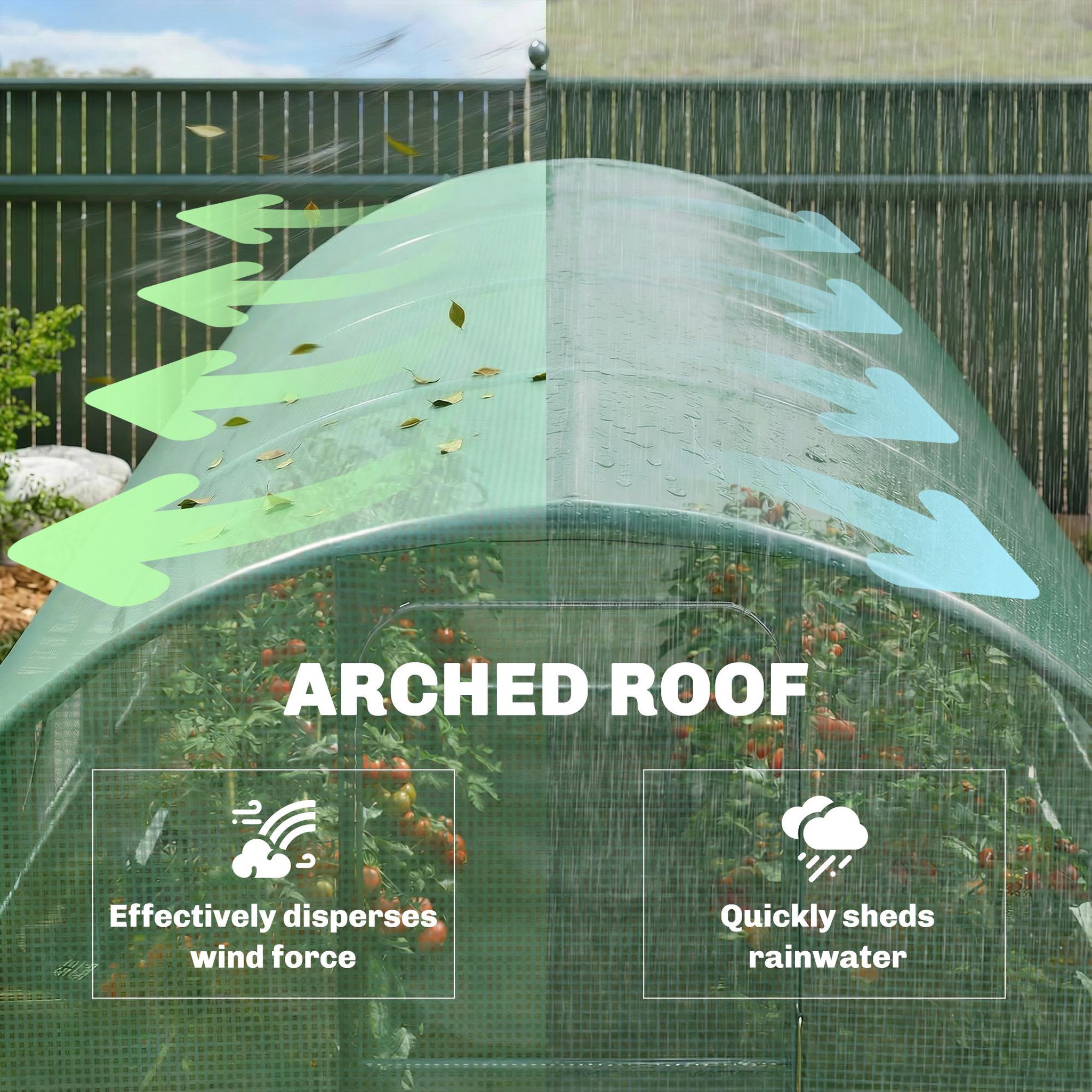 Voir la diapositive 4 : OUTSUNNY Serre tunnel de jardin - 12m², 295x400x200cm - porte et 8 fenêtres - bâche pe haute densité 140 g/m² - pour extérieur - vert